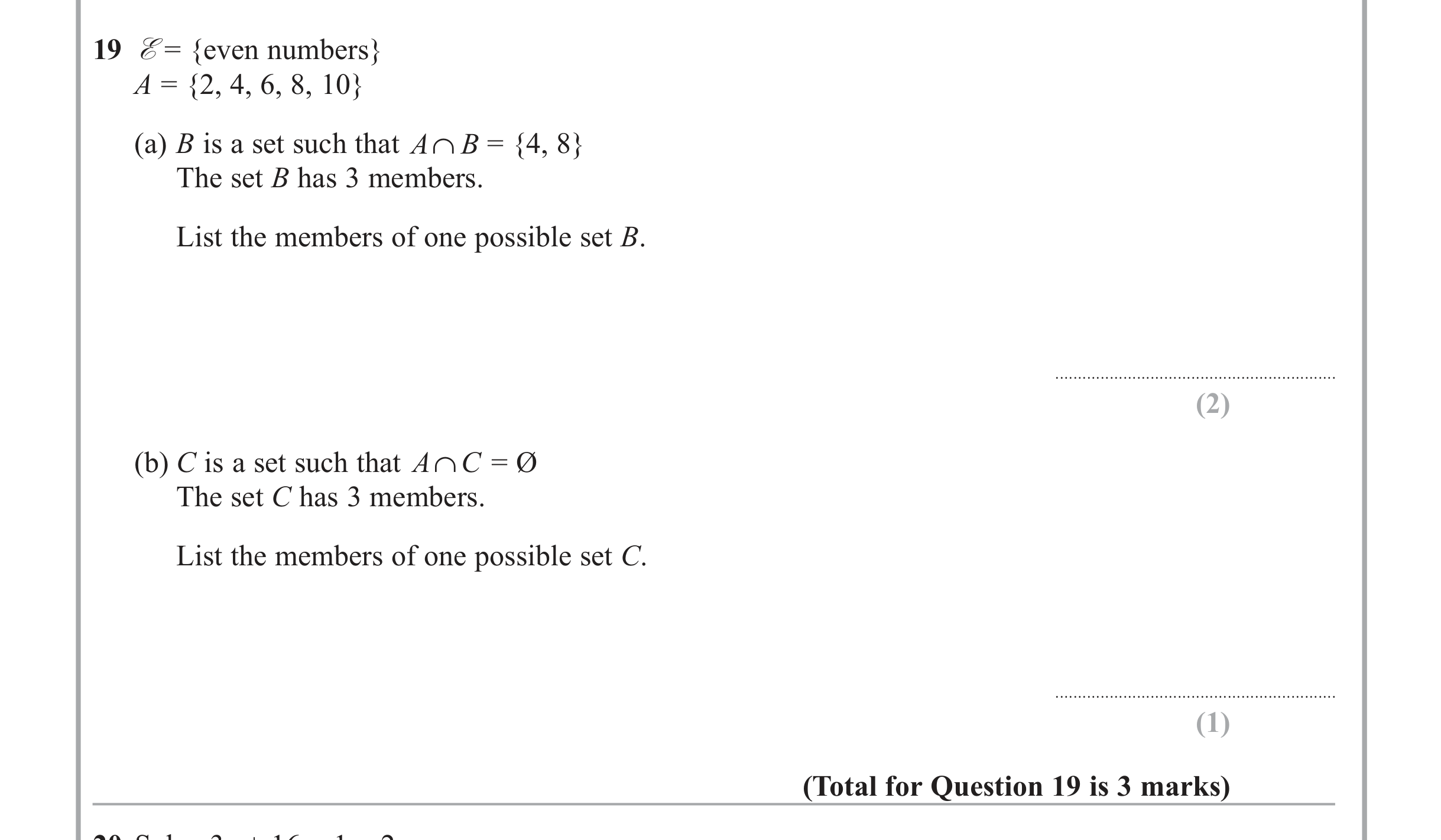 Question 19 — Venn Diagram — Edexcel iGCSE Jan 2013