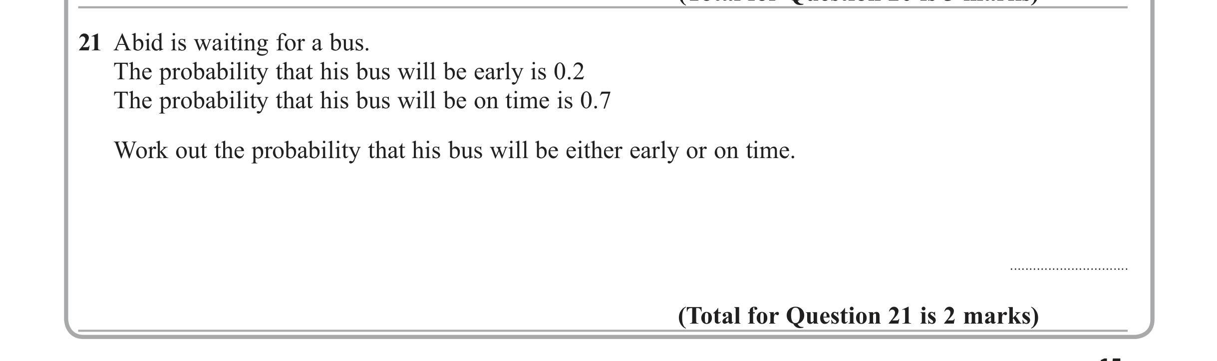 Question 21 — Probability — Edexcel iGCSE Jan 2013