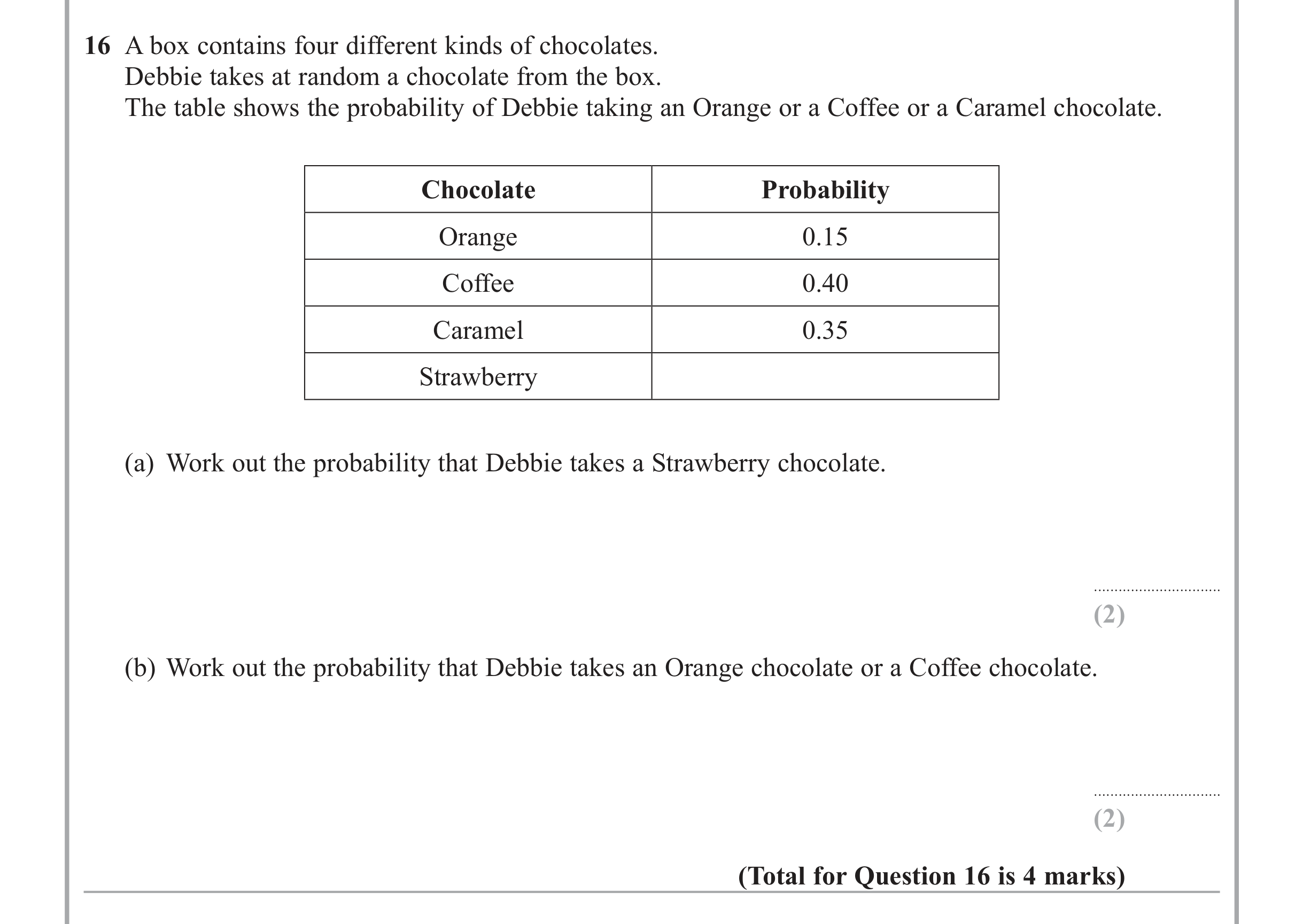 Question 16 — Probability — Edexcel iGCSE June 2013