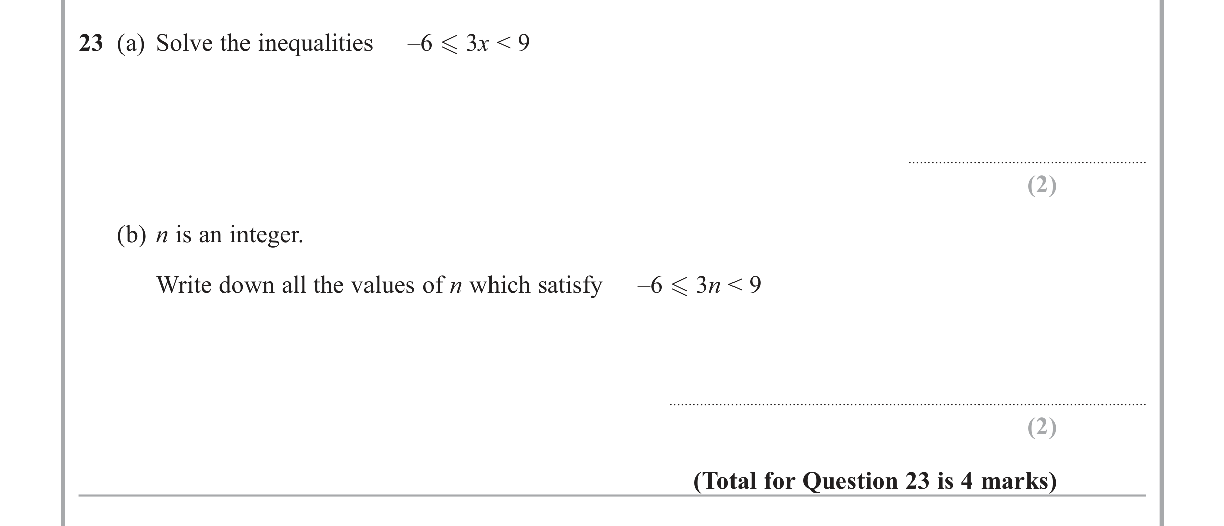 Question 23 — Inequalities — Edexcel iGCSE June 2013
