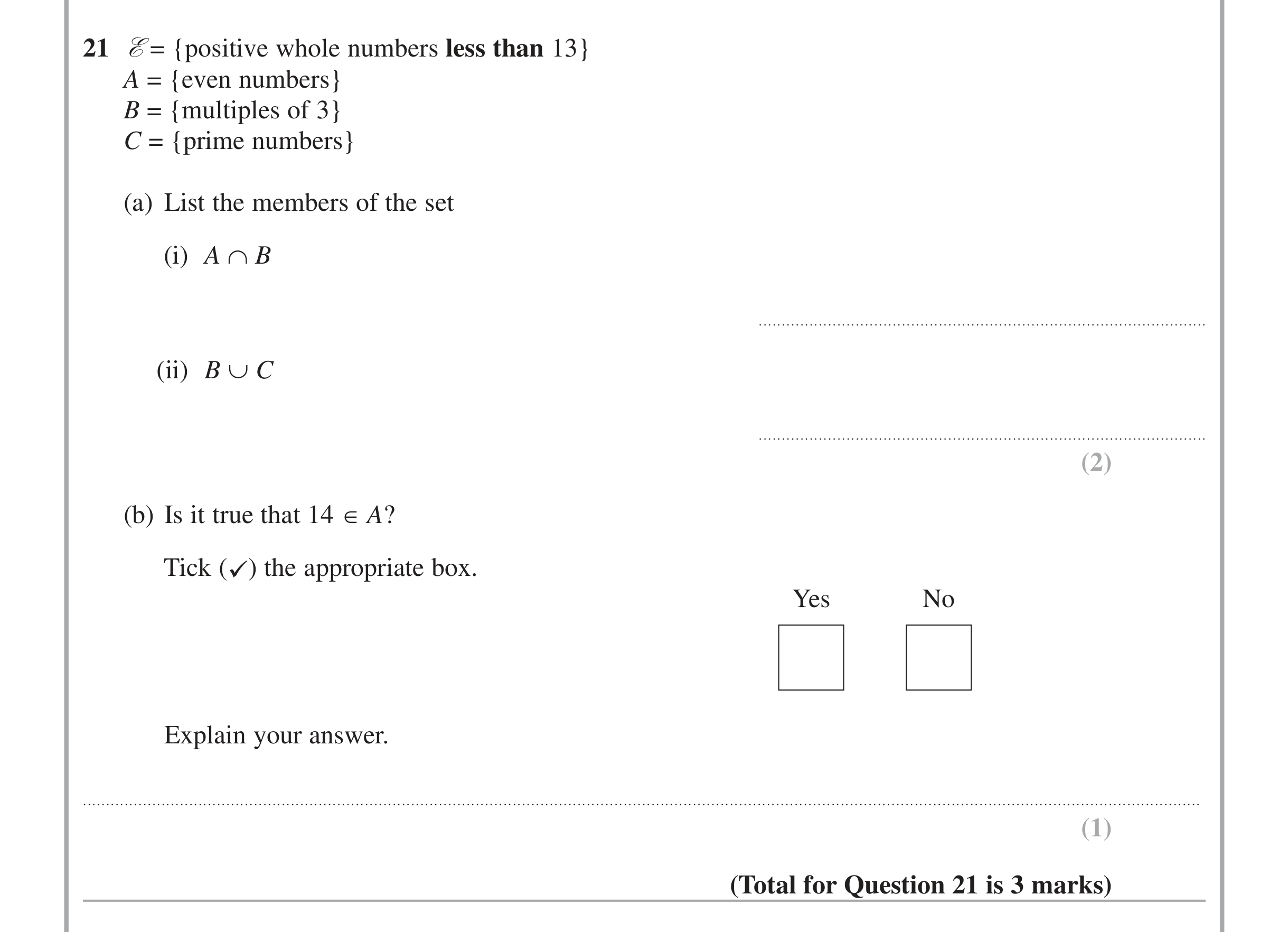Question 21 — Venn Diagram — Edexcel iGCSE Jan 2014