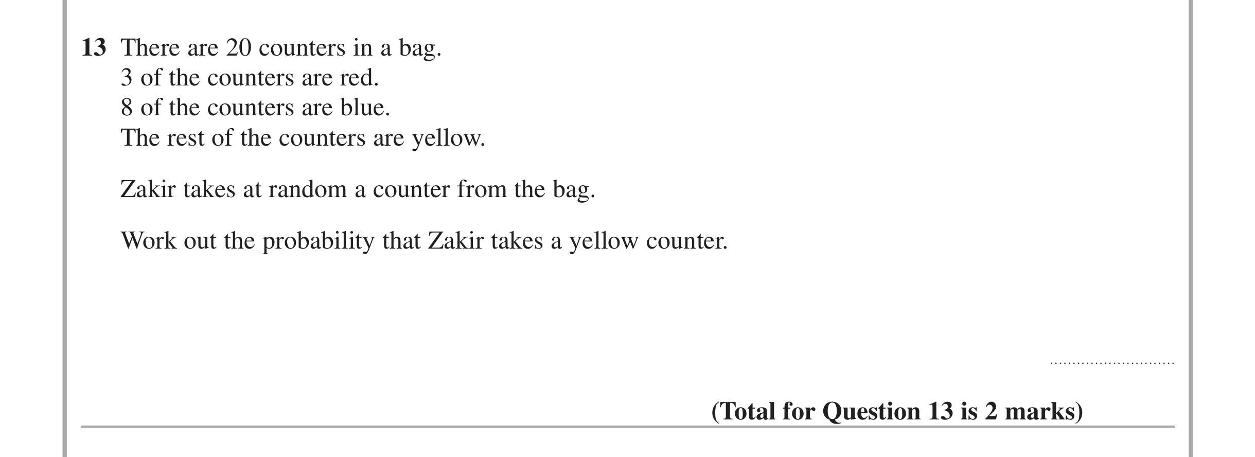 Question 13 — Probability — Edexcel iGCSE June 2014