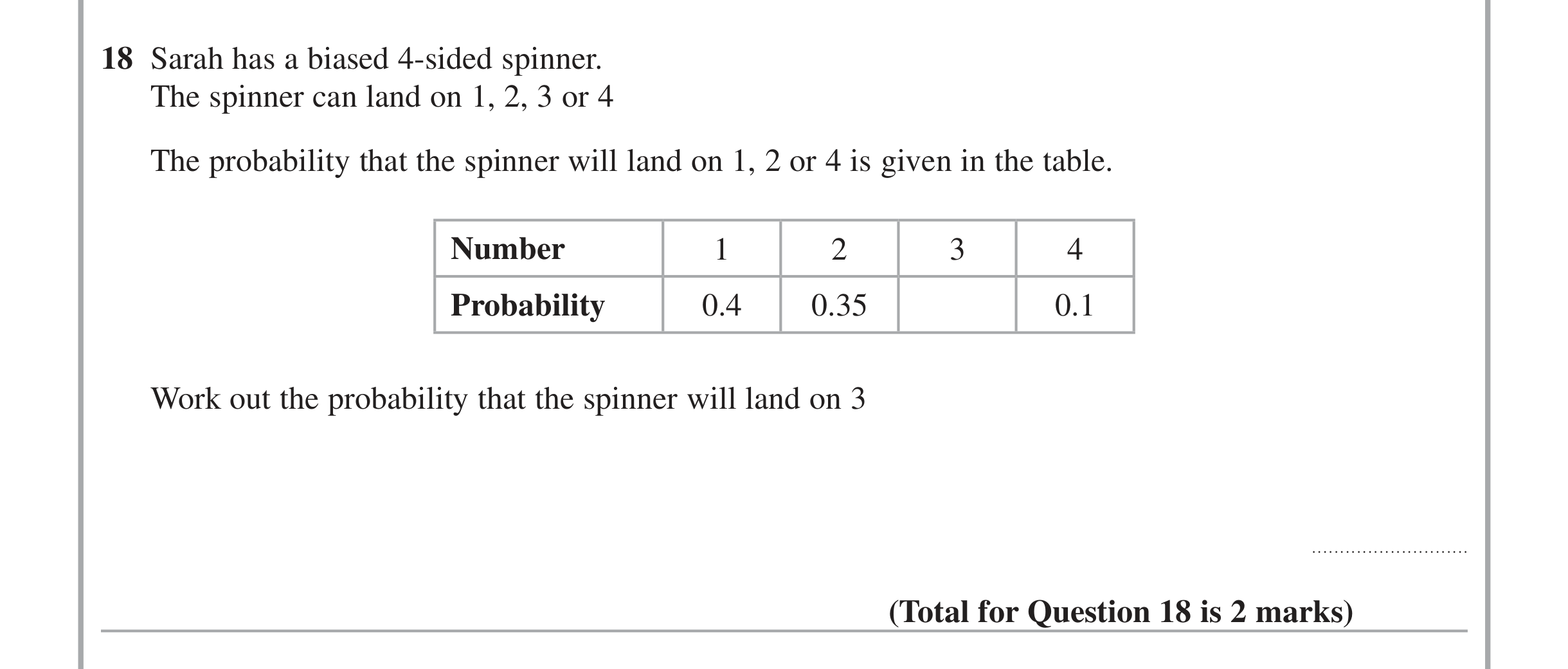 Question 18 — Probability — Edexcel iGCSE June 2014
