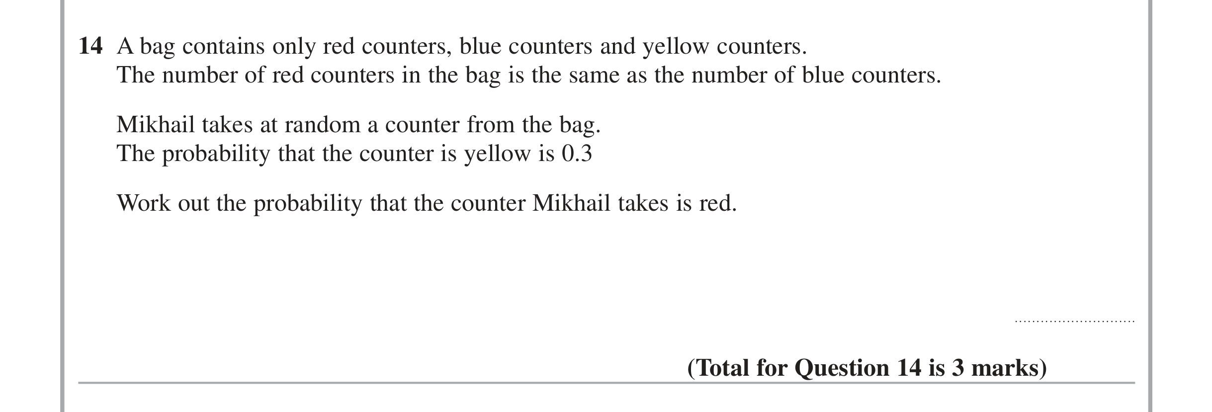 Question 14 — Probability — Edexcel iGCSE Jan 2015