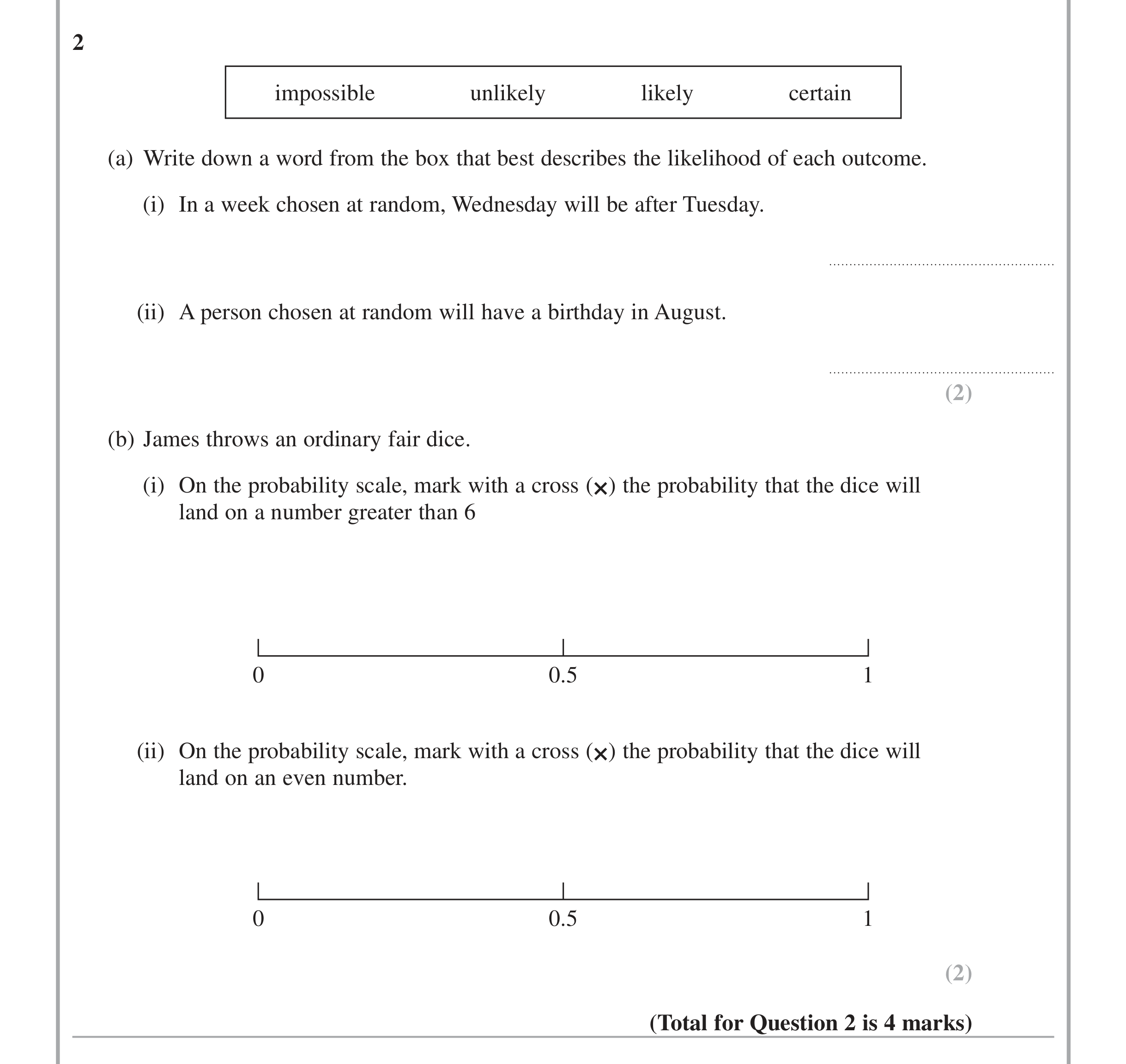 Question 2 — Probability — Edexcel iGCSE Jan 2015