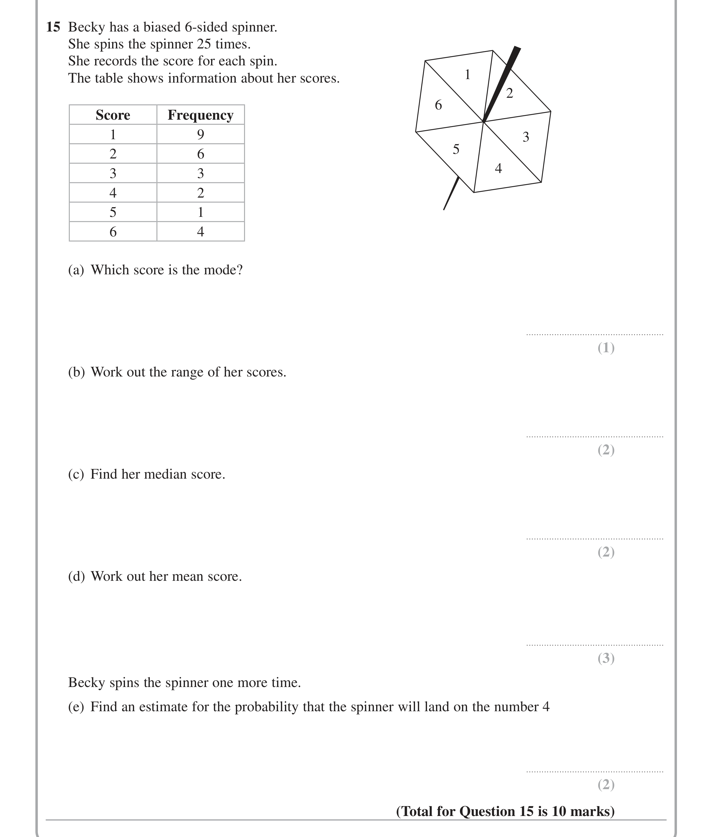 Question 15 — Probability — Edexcel iGCSE June 2015