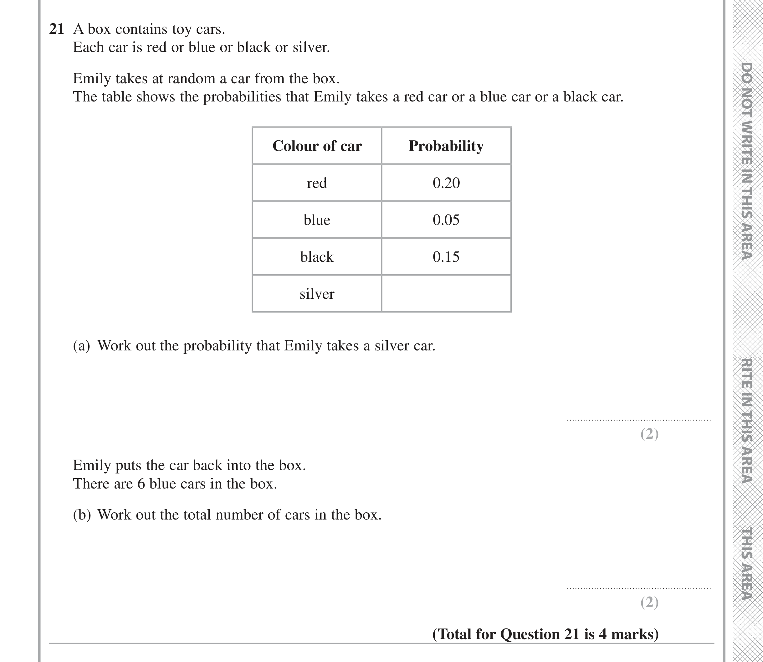 Question 21 — Probability — Edexcel iGCSE Jan 2016