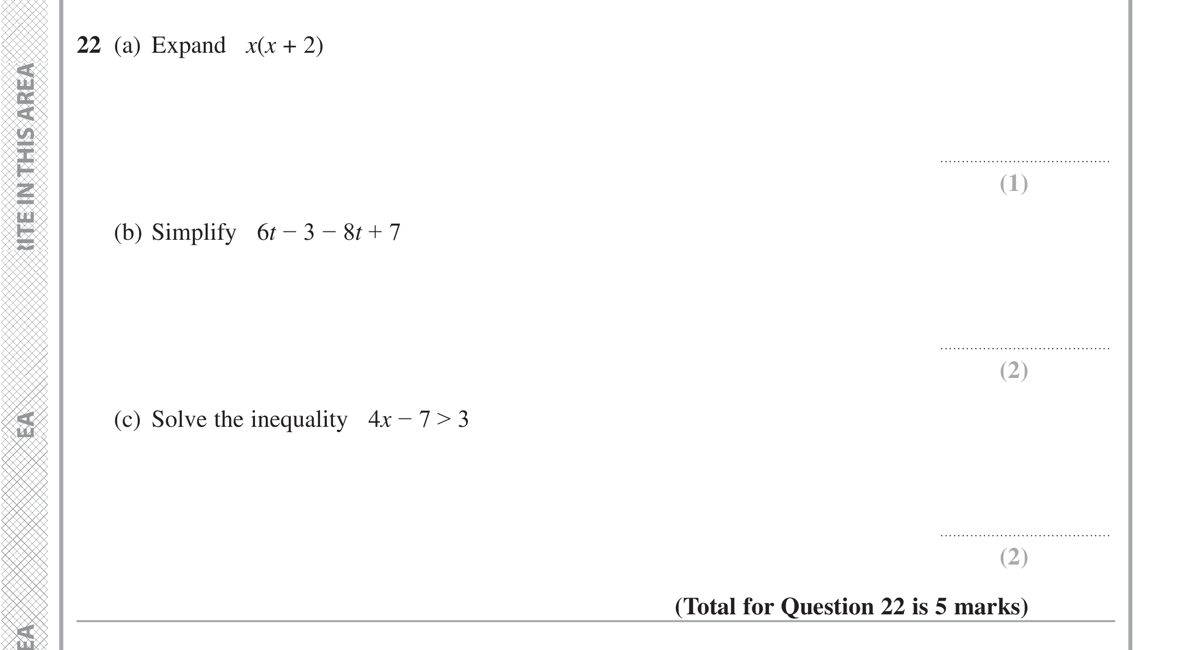 Question 22 — Inequalities — Edexcel iGCSE Jan 2016