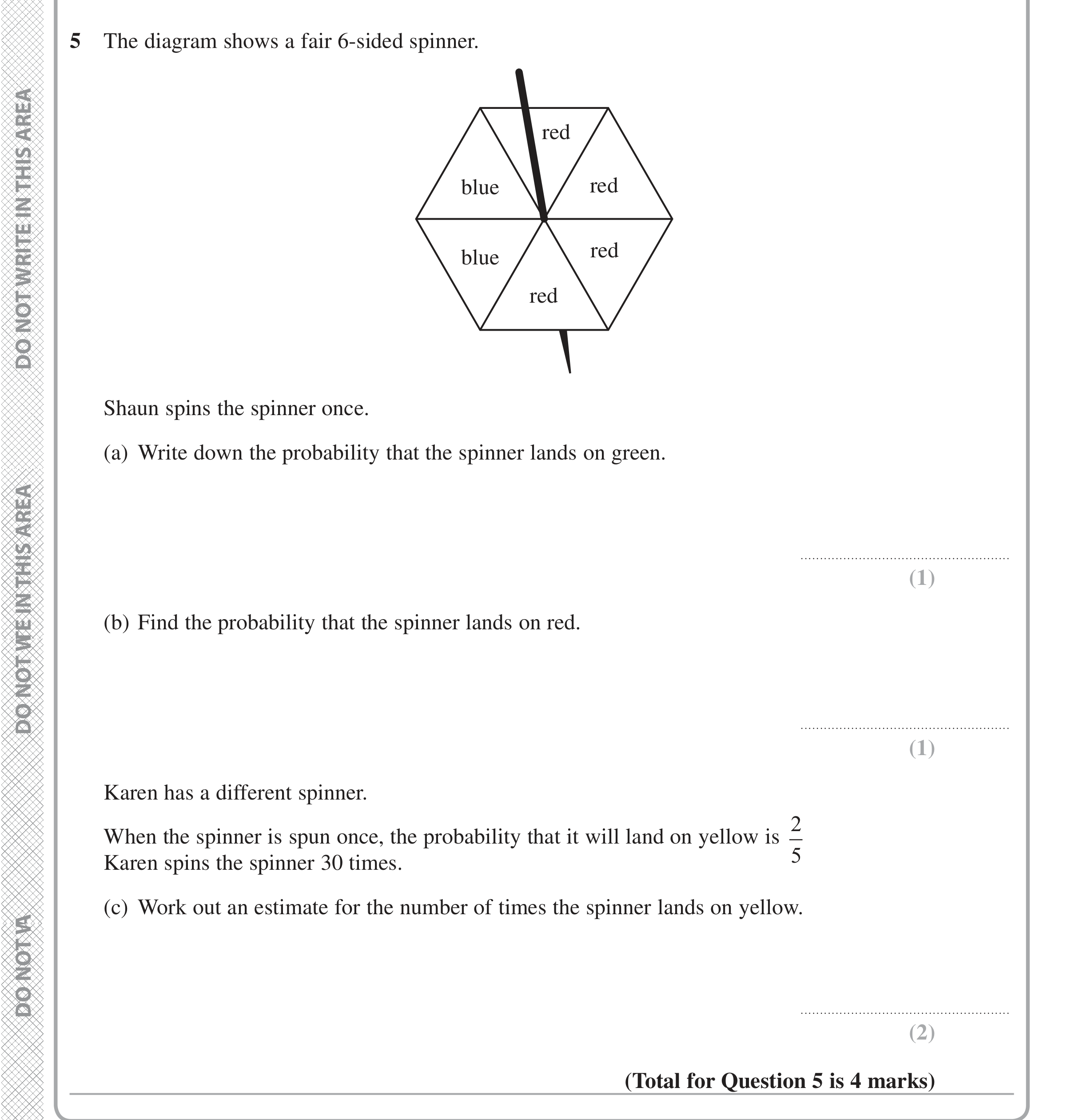 Question 5 — Probability — Edexcel iGCSE Jan 2016