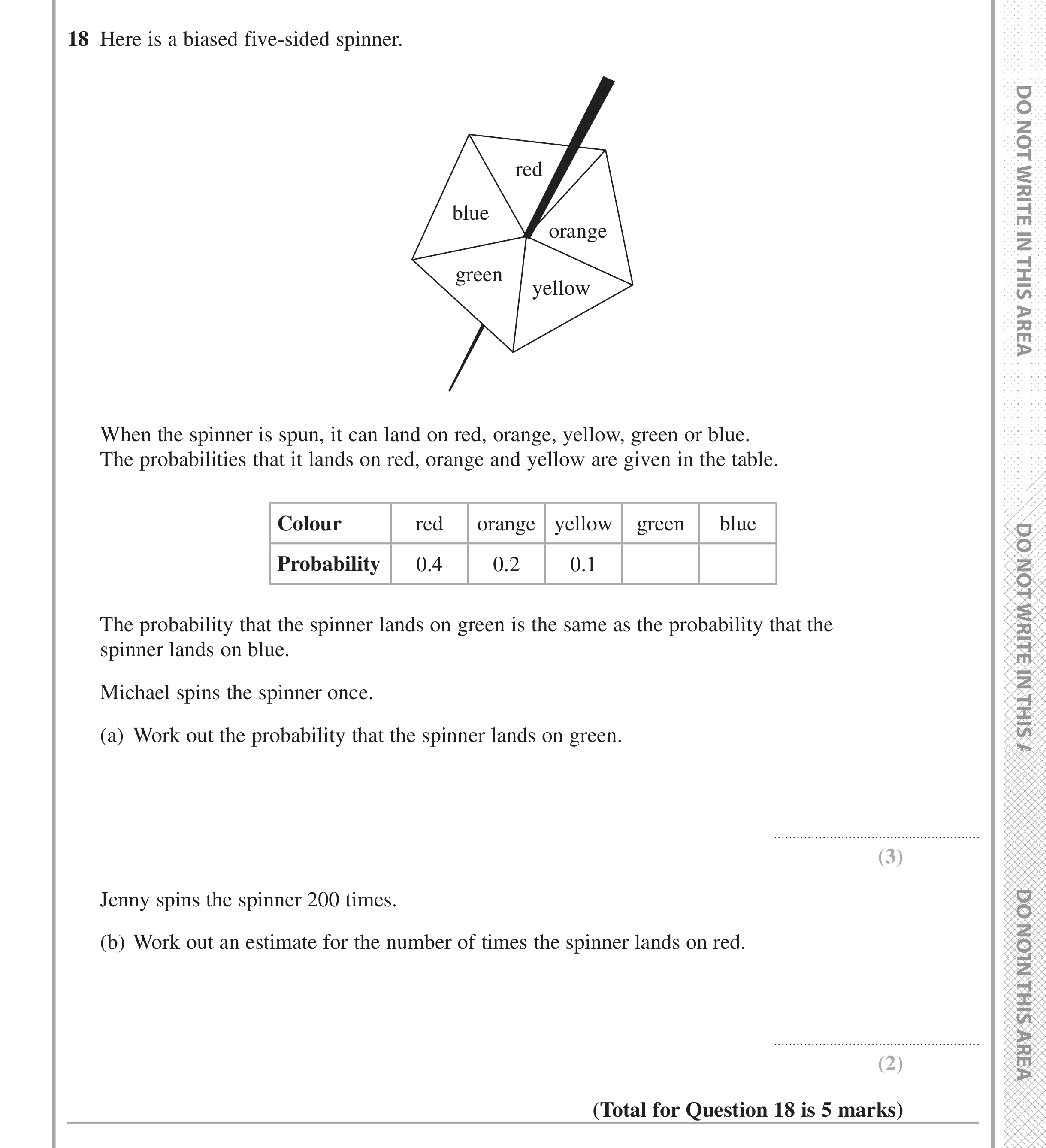 Question 18 — Probability — Edexcel iGCSE Jan 2017