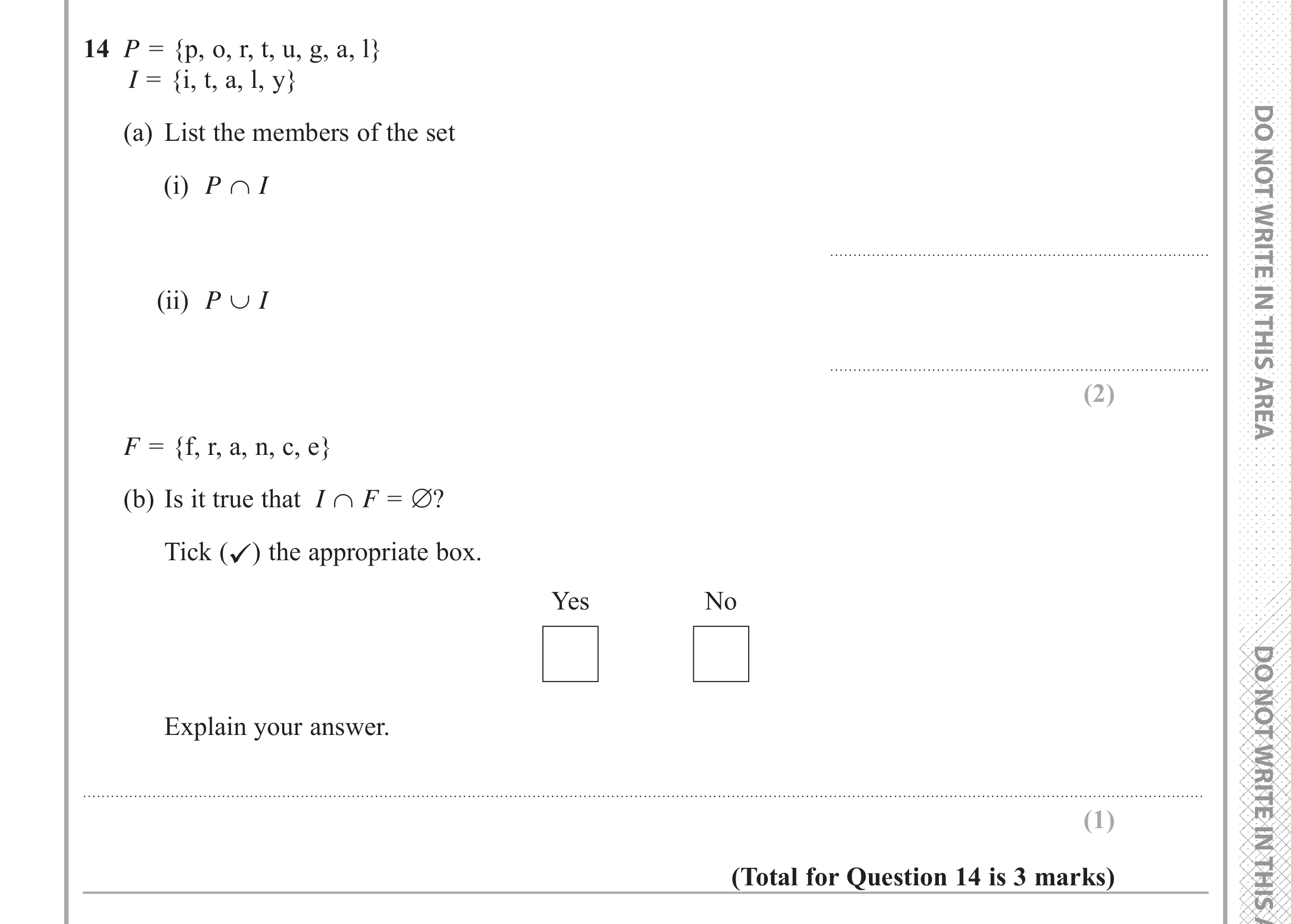Question 14 — Venn Diagram — Edexcel iGCSE June 2017