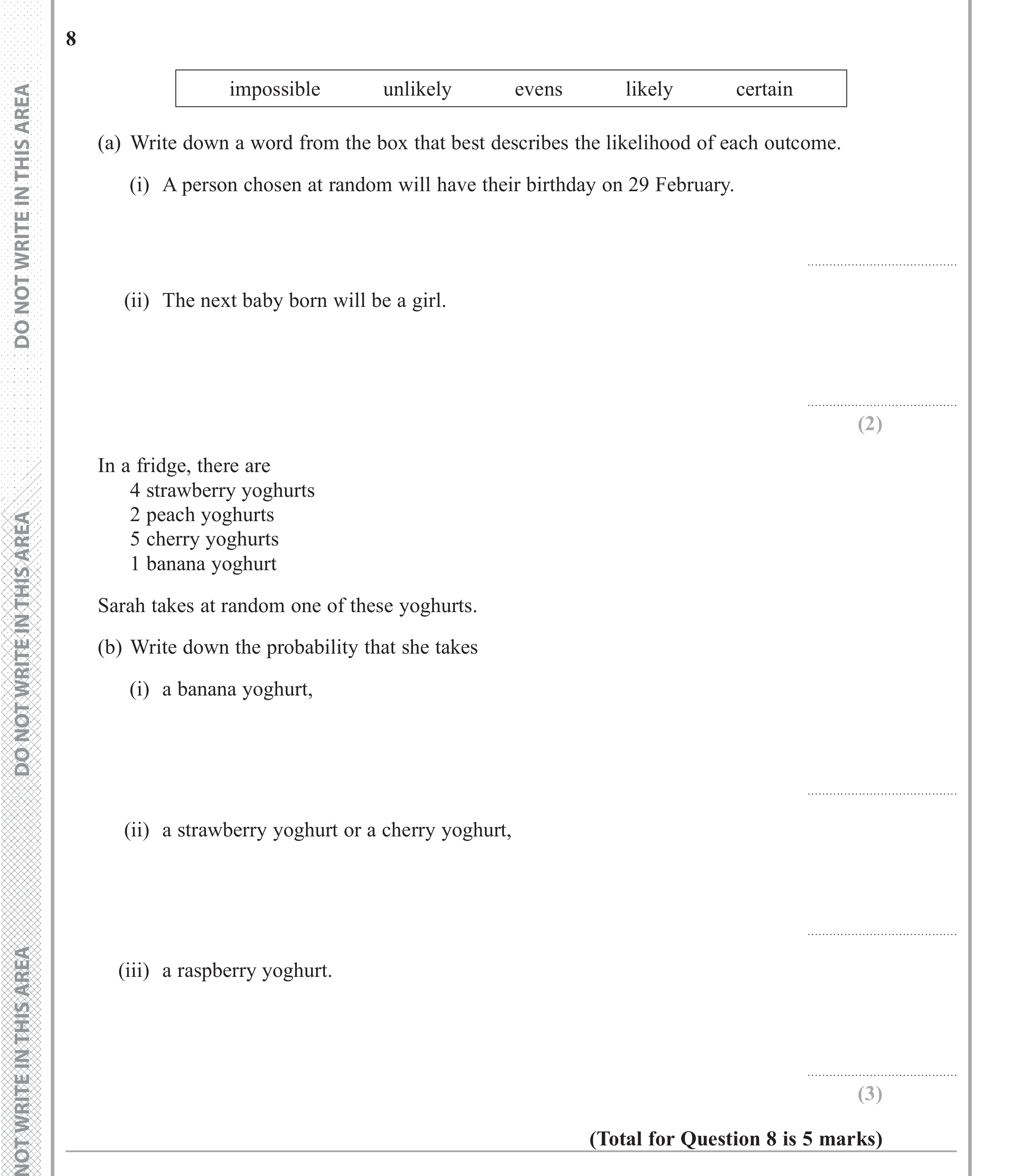 Question 8 — Probability — Edexcel iGCSE June 2017