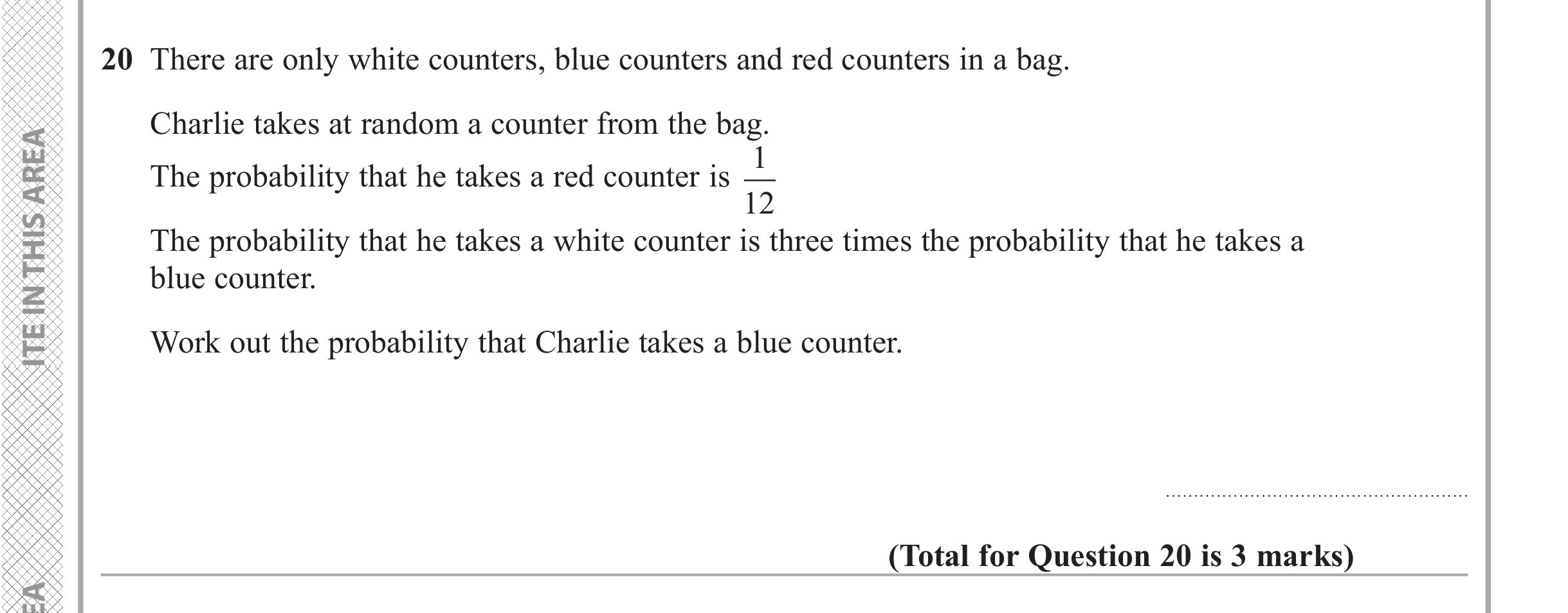 Question 20 — Probability — Edexcel iGCSE Jan 2018