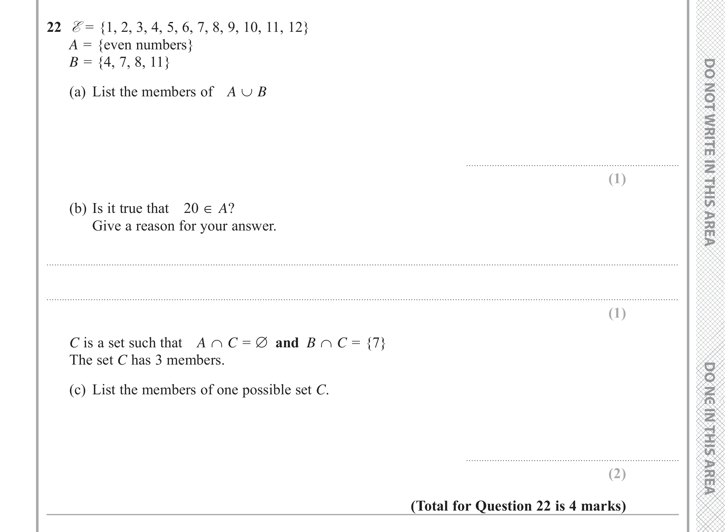 Question 22 — Venn Diagram — Edexcel iGCSE Jan 2018