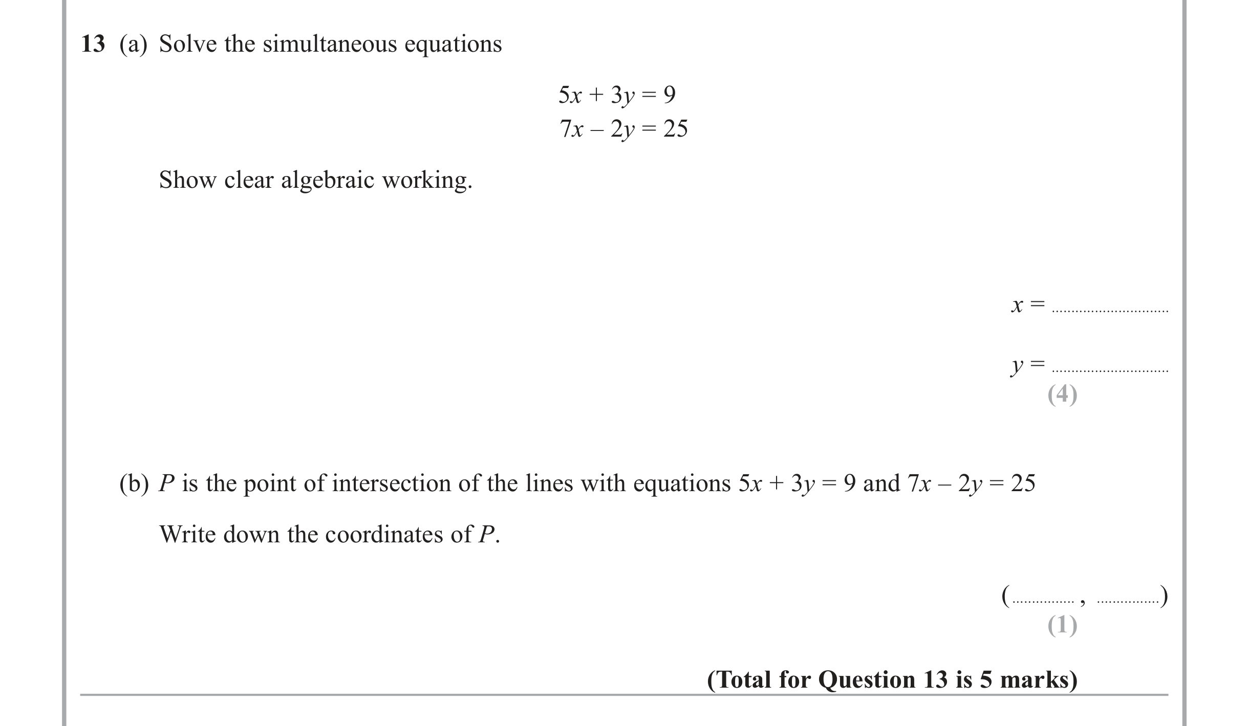 Question 13 — Coordinate Geometry — Edexcel iGCSE June 2013