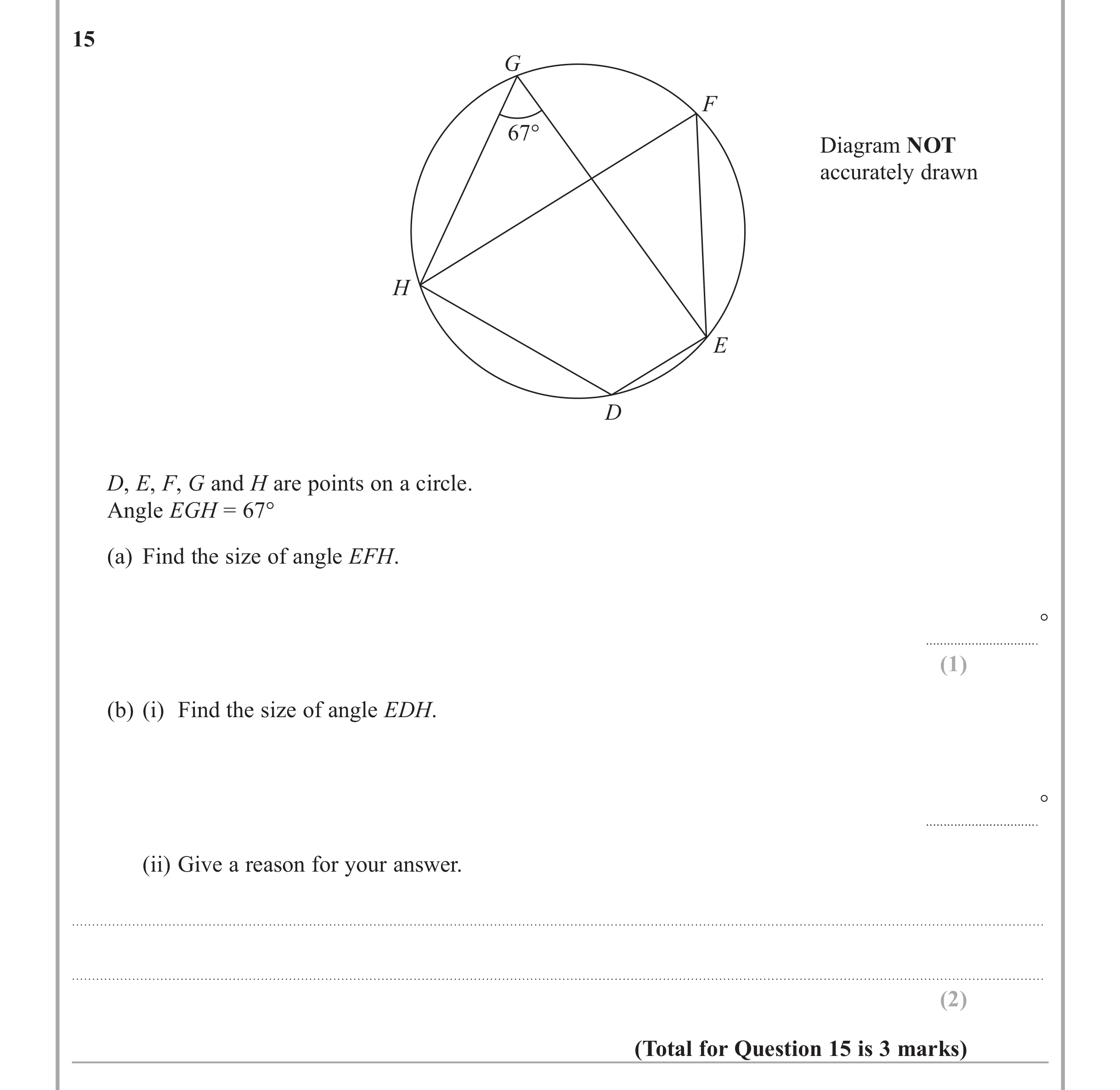 Question 15 — Circles — Edexcel iGCSE June 2013