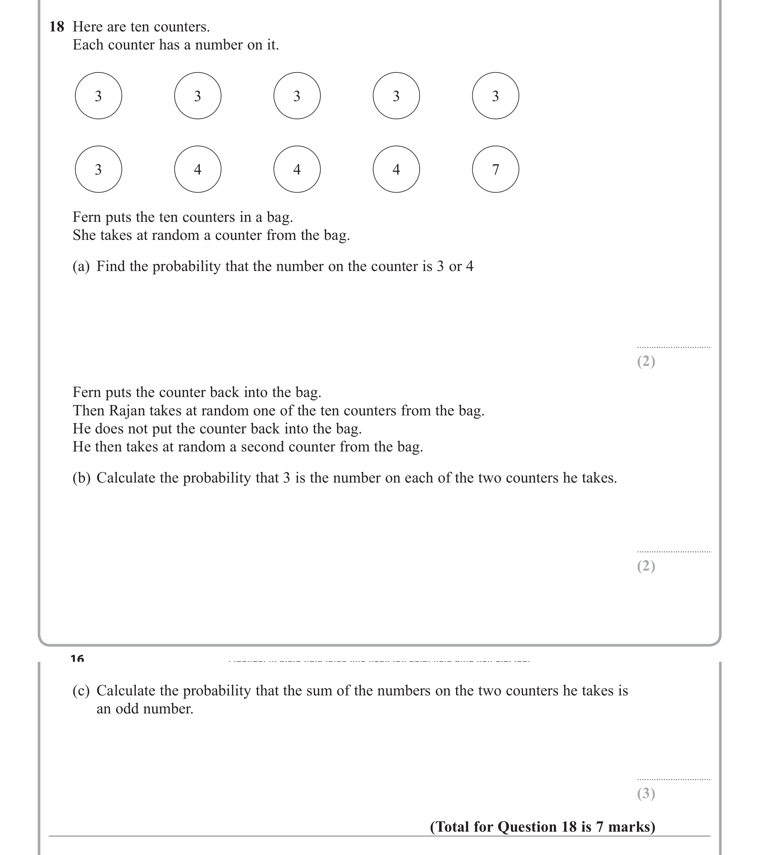Question 18 — Probability — Edexcel iGCSE June 2013