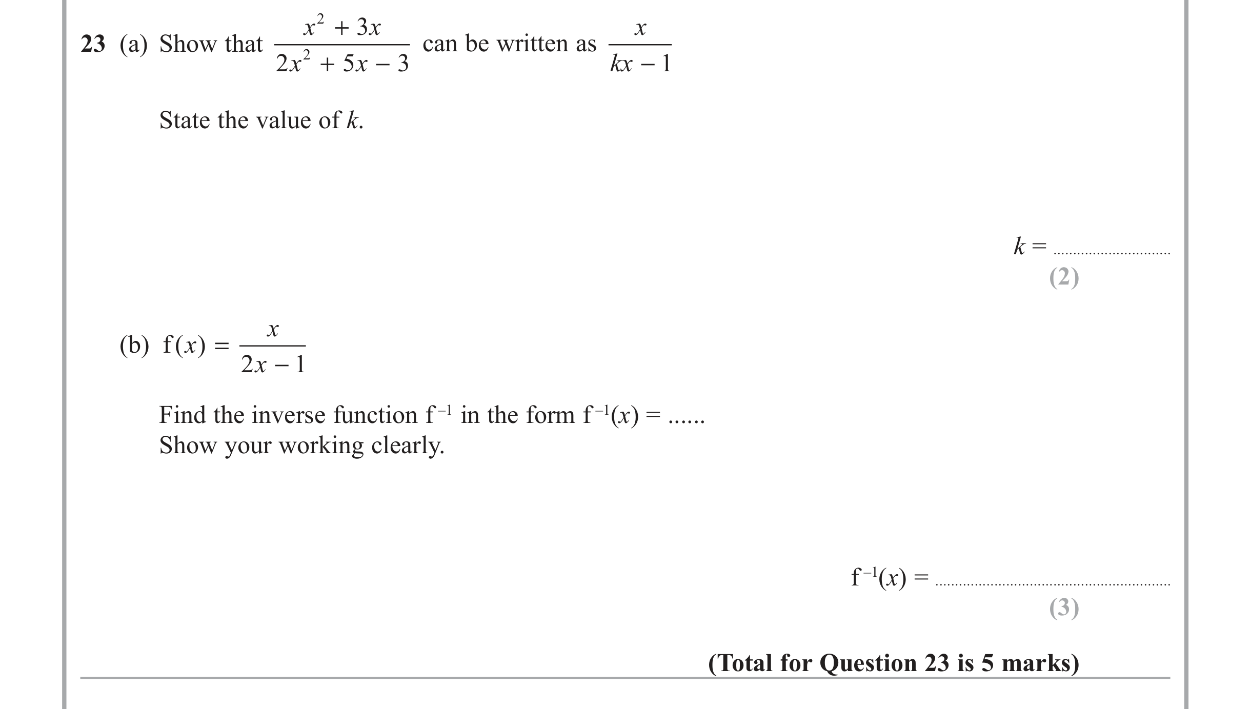 Question 23 — Functions — Edexcel iGCSE June 2013