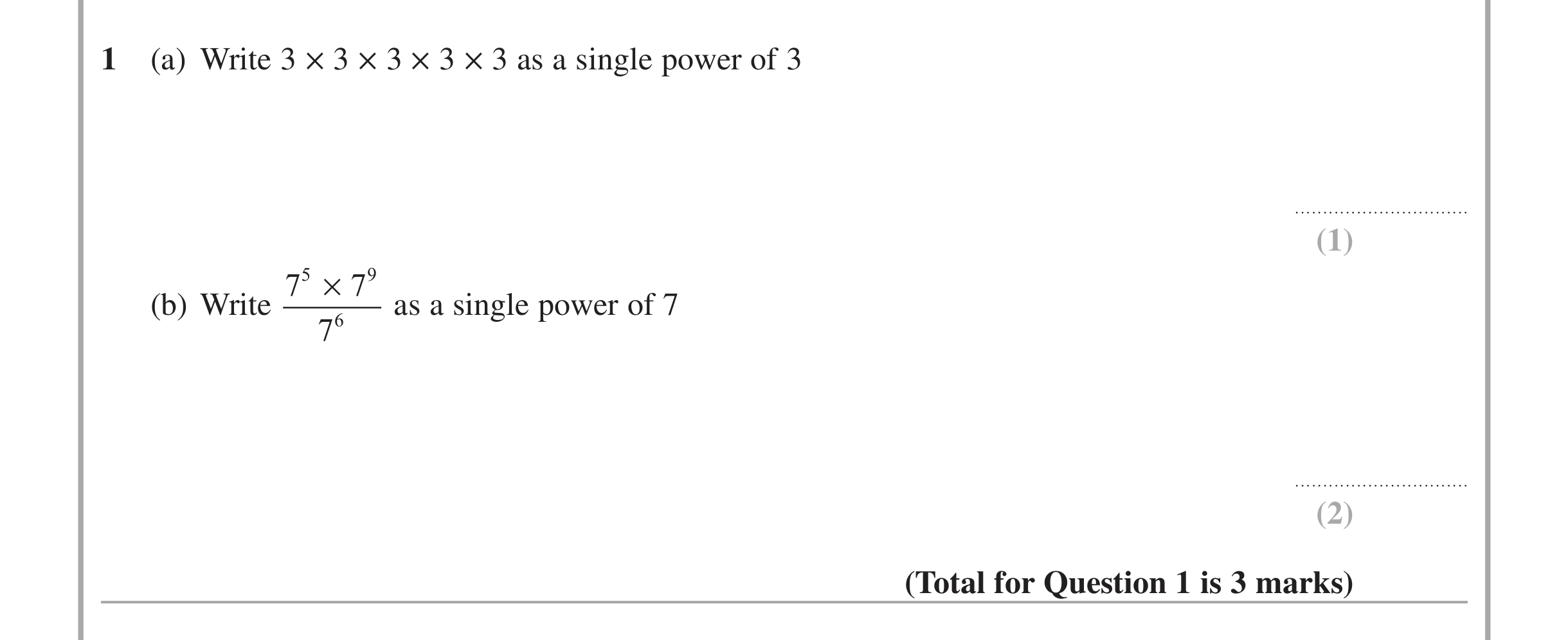 Question 1 — Indices and Surds — Edexcel iGCSE Jan 2014