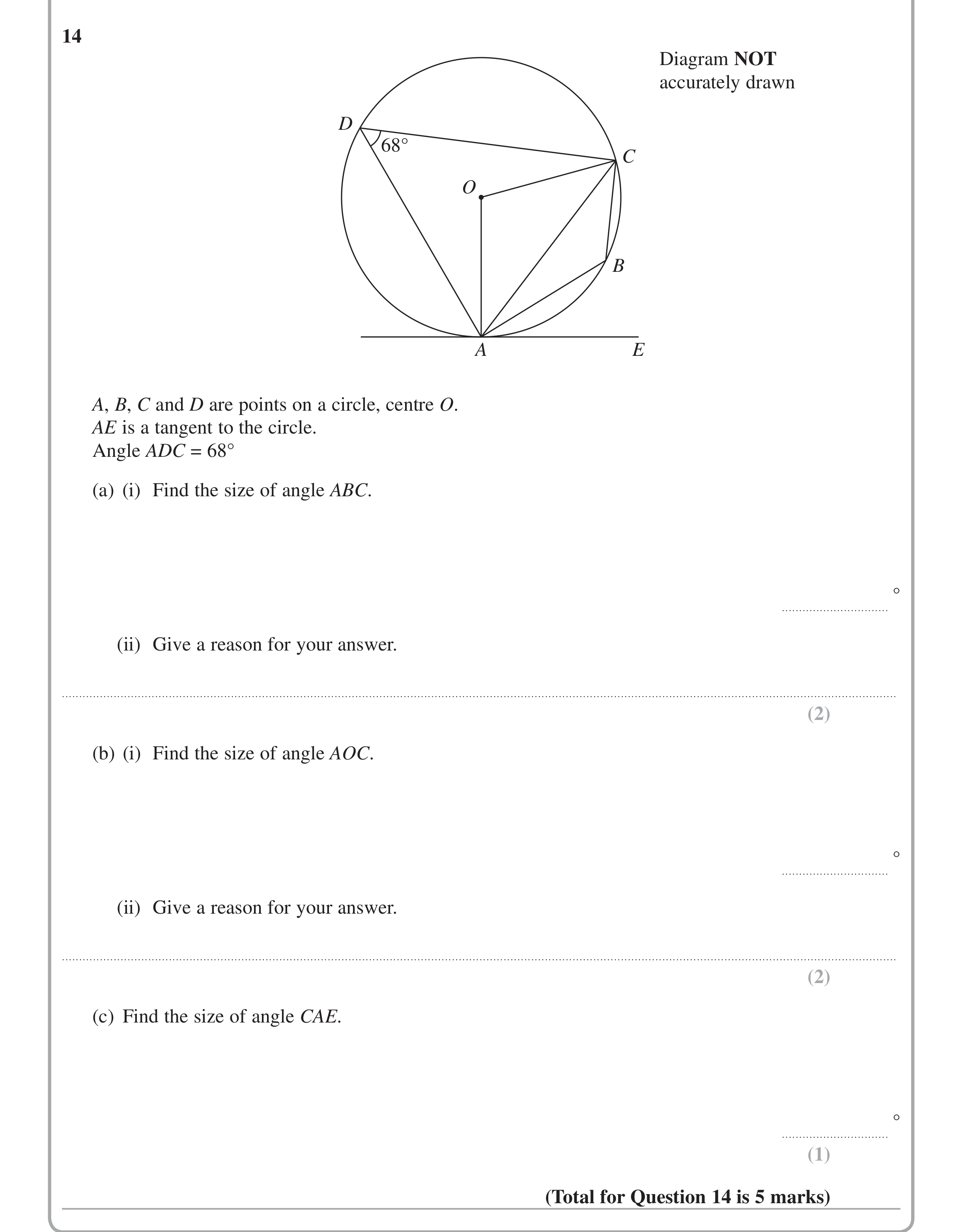 Question 14 — Circles — Edexcel iGCSE Jan 2014