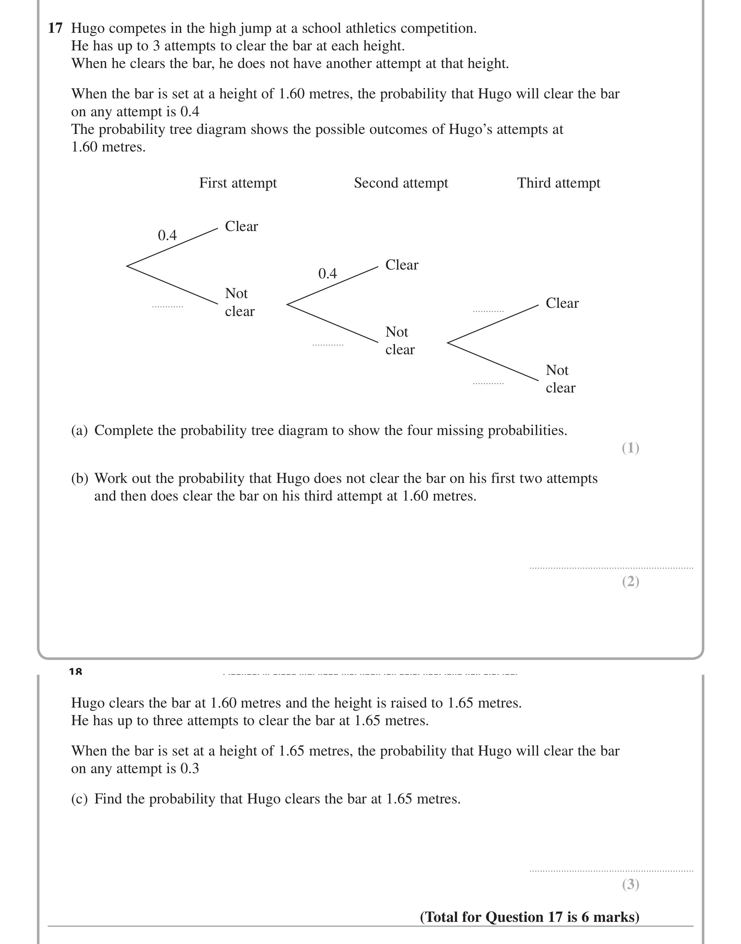 Question 17 — Probability — Edexcel iGCSE Jan 2014