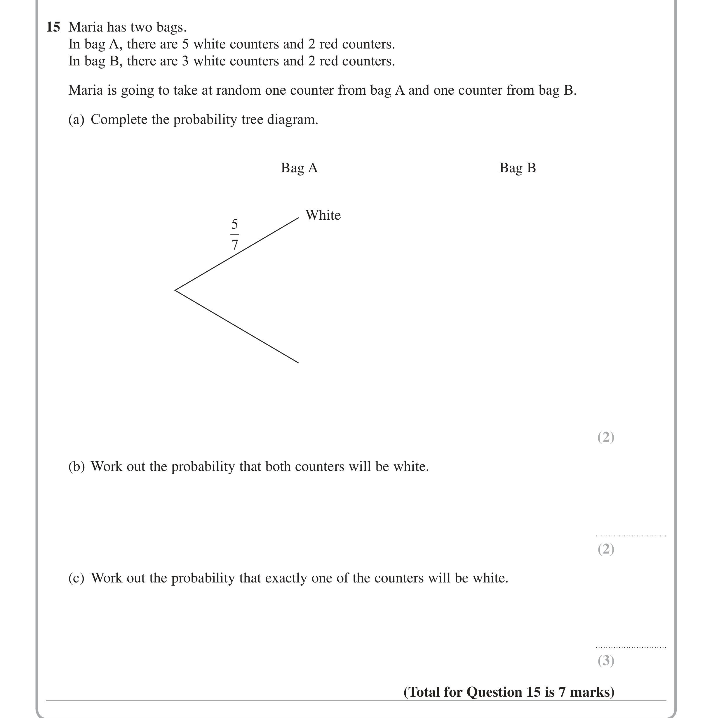 Question 15 — Probability — Edexcel iGCSE June 2014
