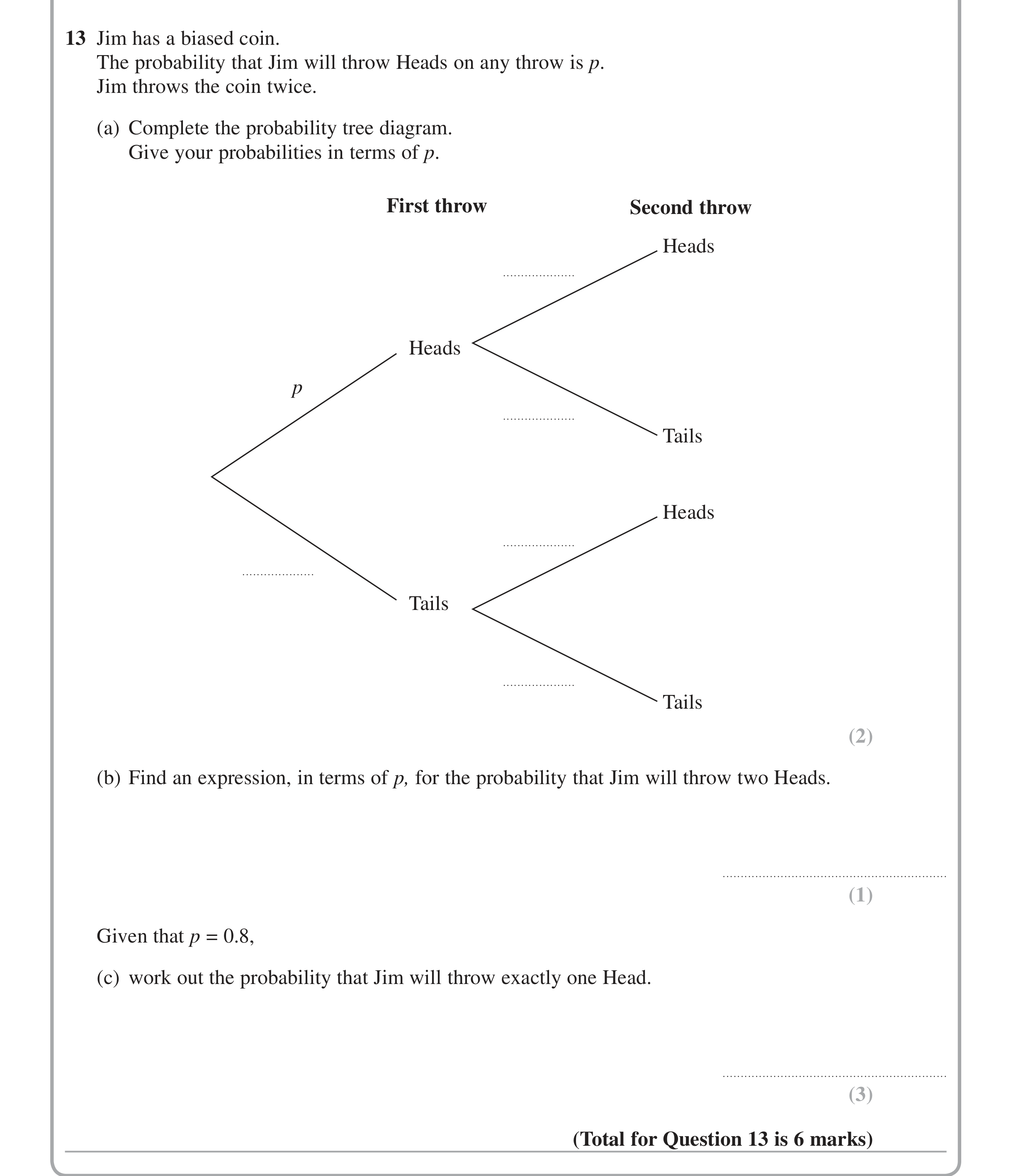 Question 13 — Probability — Edexcel iGCSE Jan 2015