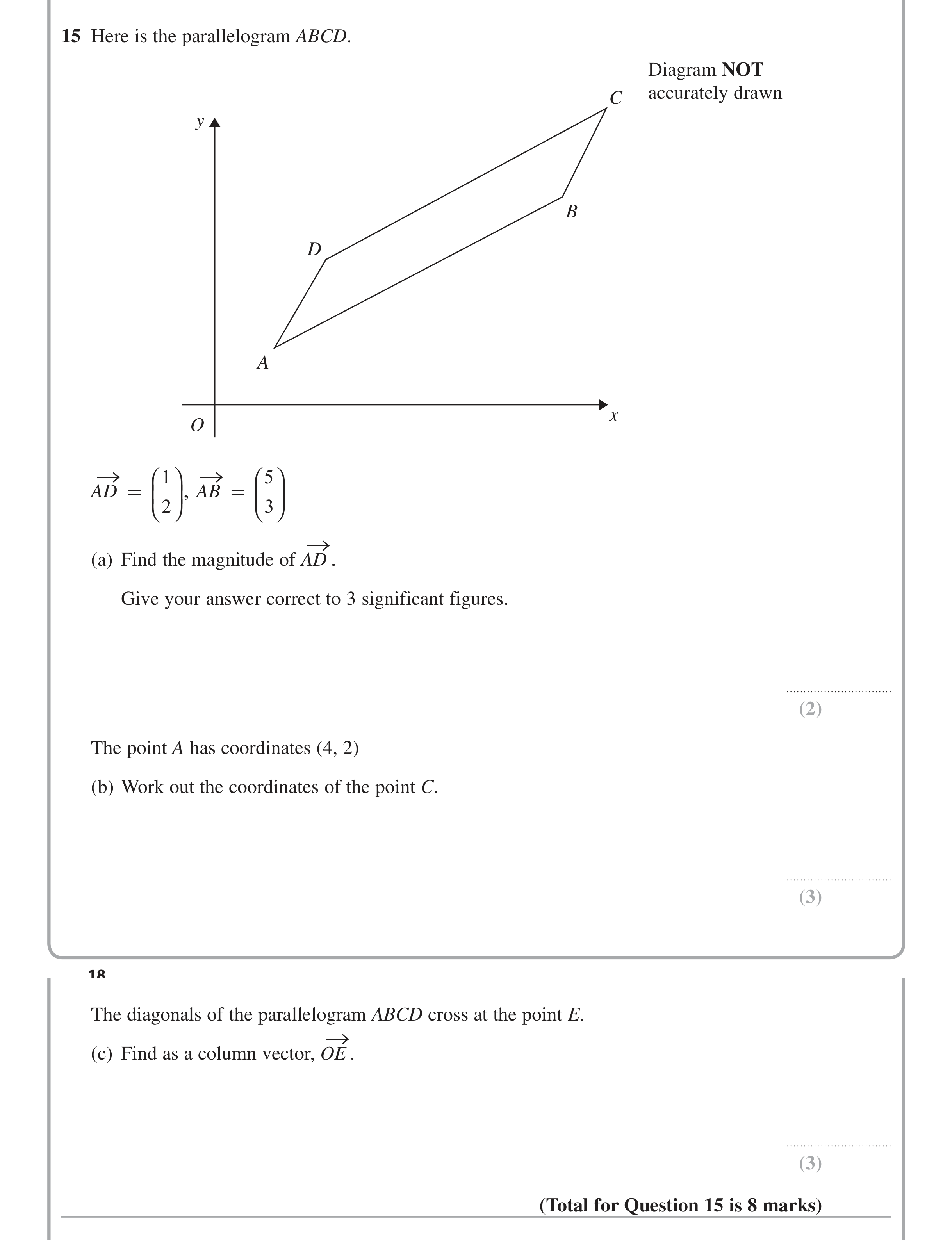 Question 15 — Vectors — Edexcel iGCSE Jan 2015