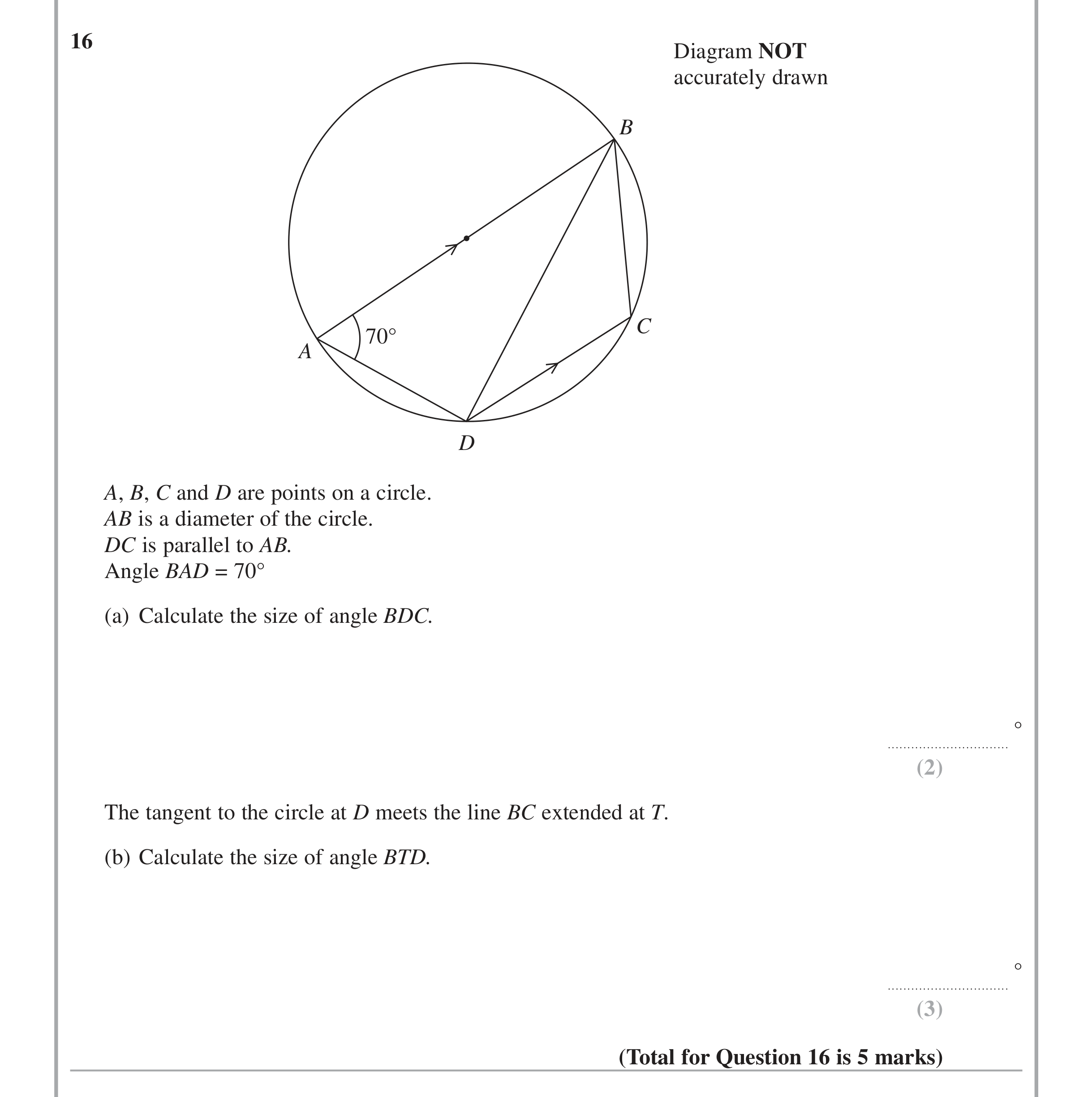 Question 16 — Circles — Edexcel iGCSE Jan 2015