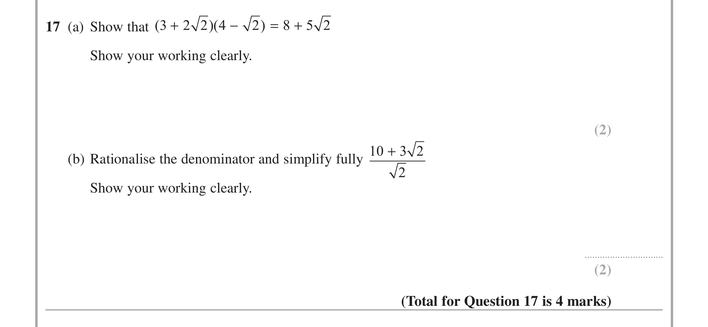 Question 17 — Indices and Surds — Edexcel iGCSE Jan 2015