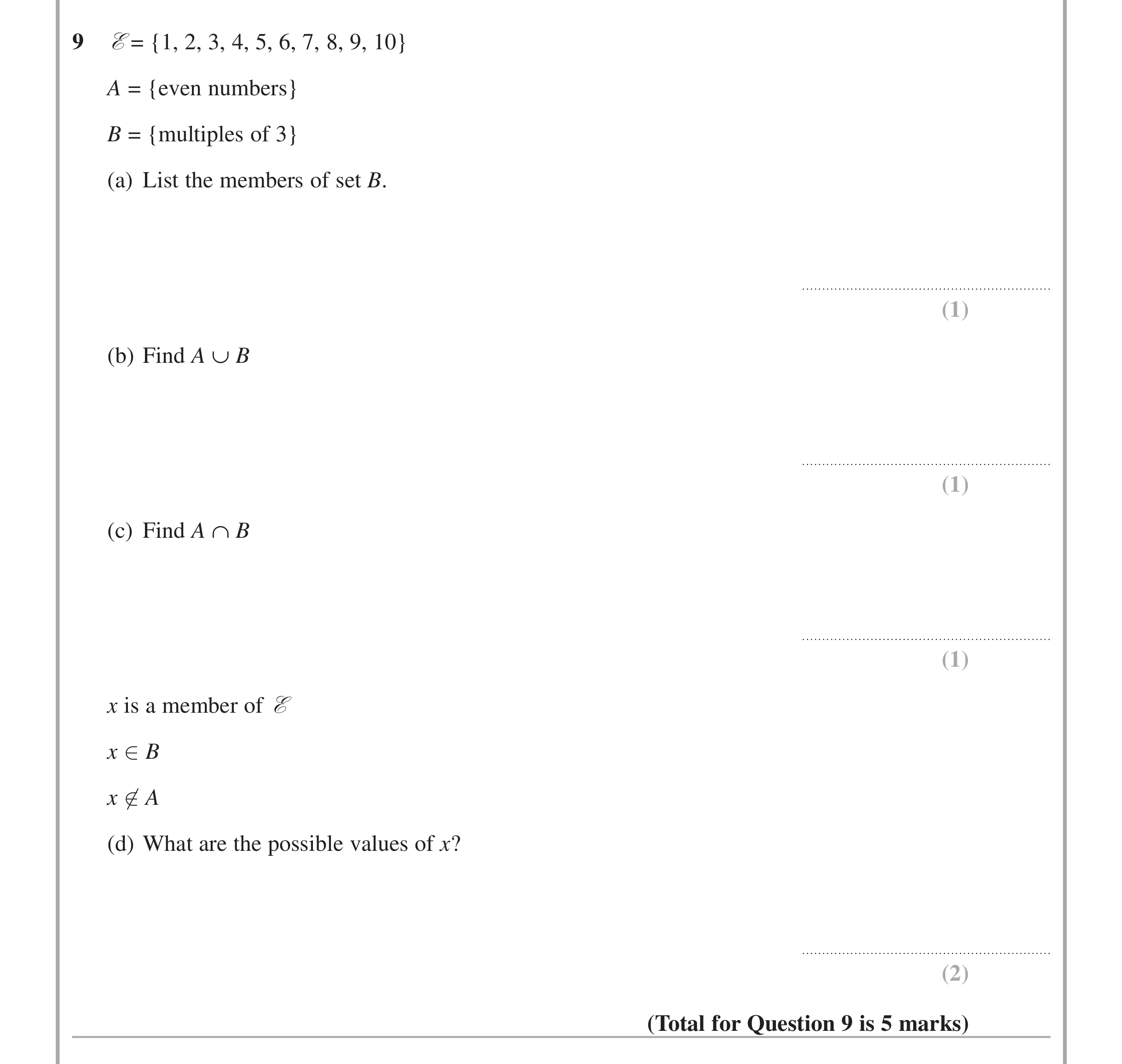 Question 9 — Venn Diagram — Edexcel iGCSE Jan 2015