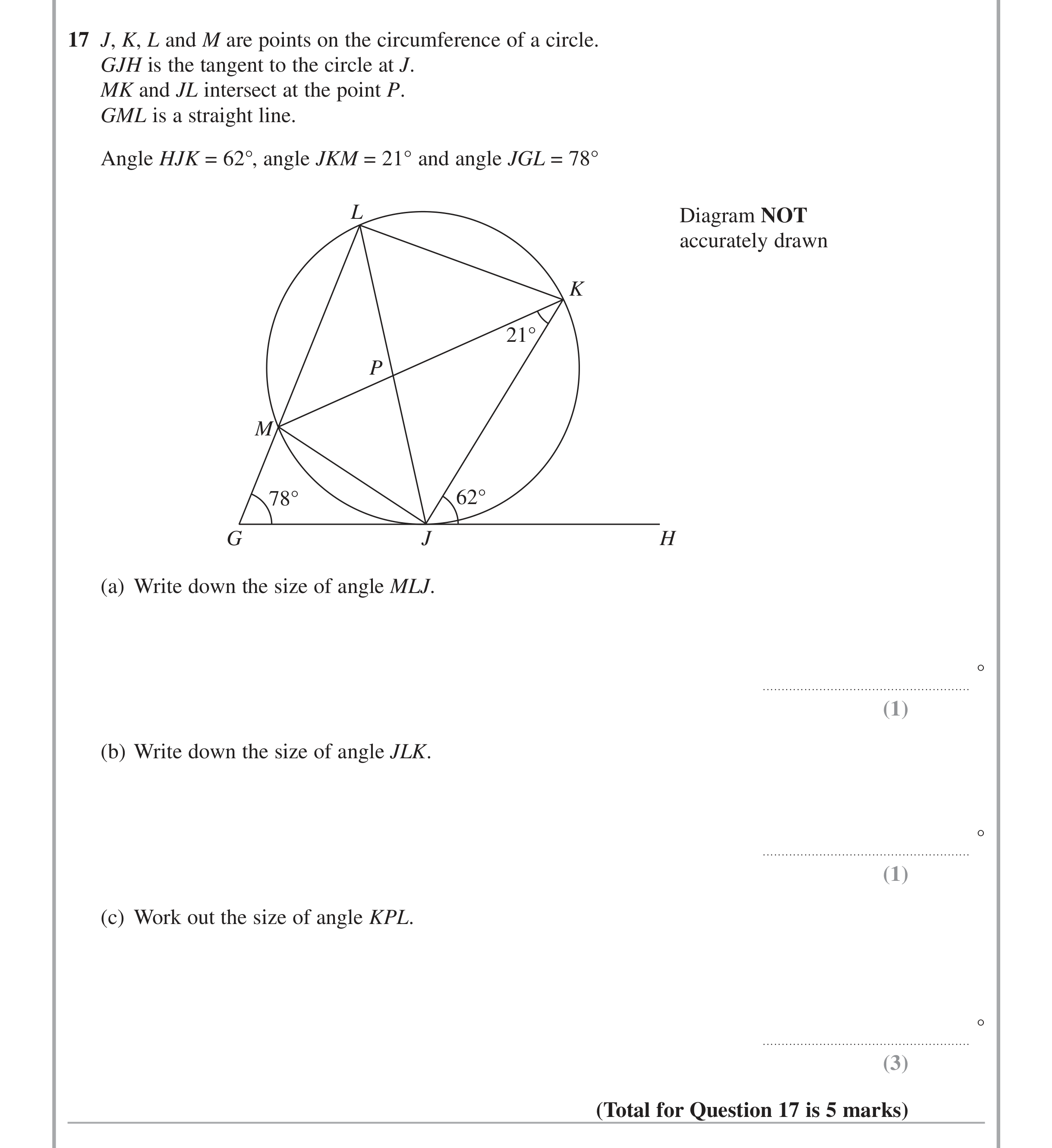 Question 17 — Circles — Edexcel iGCSE June 2015