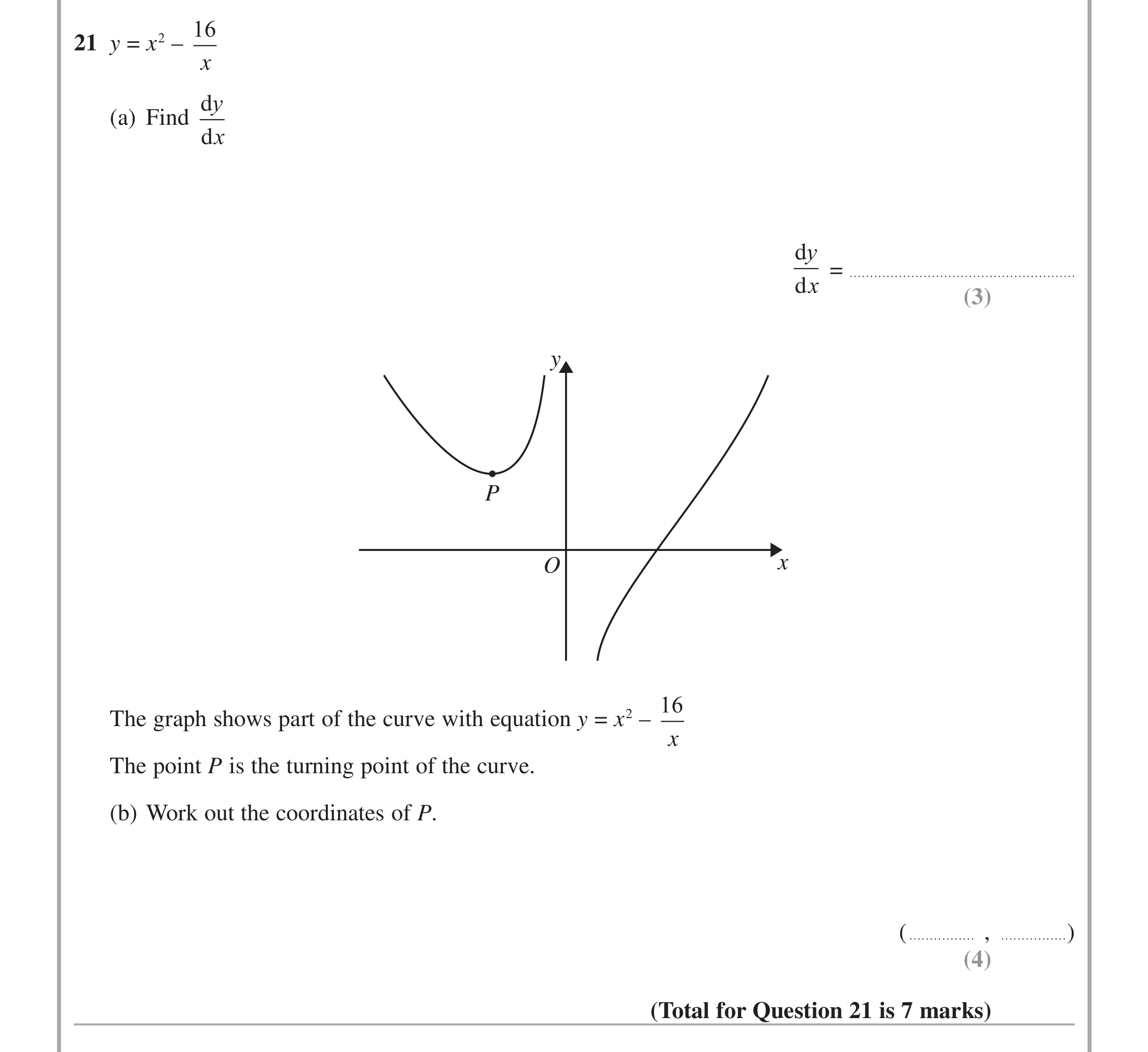 Question 21 — Differentiation — Edexcel iGCSE June 2015
