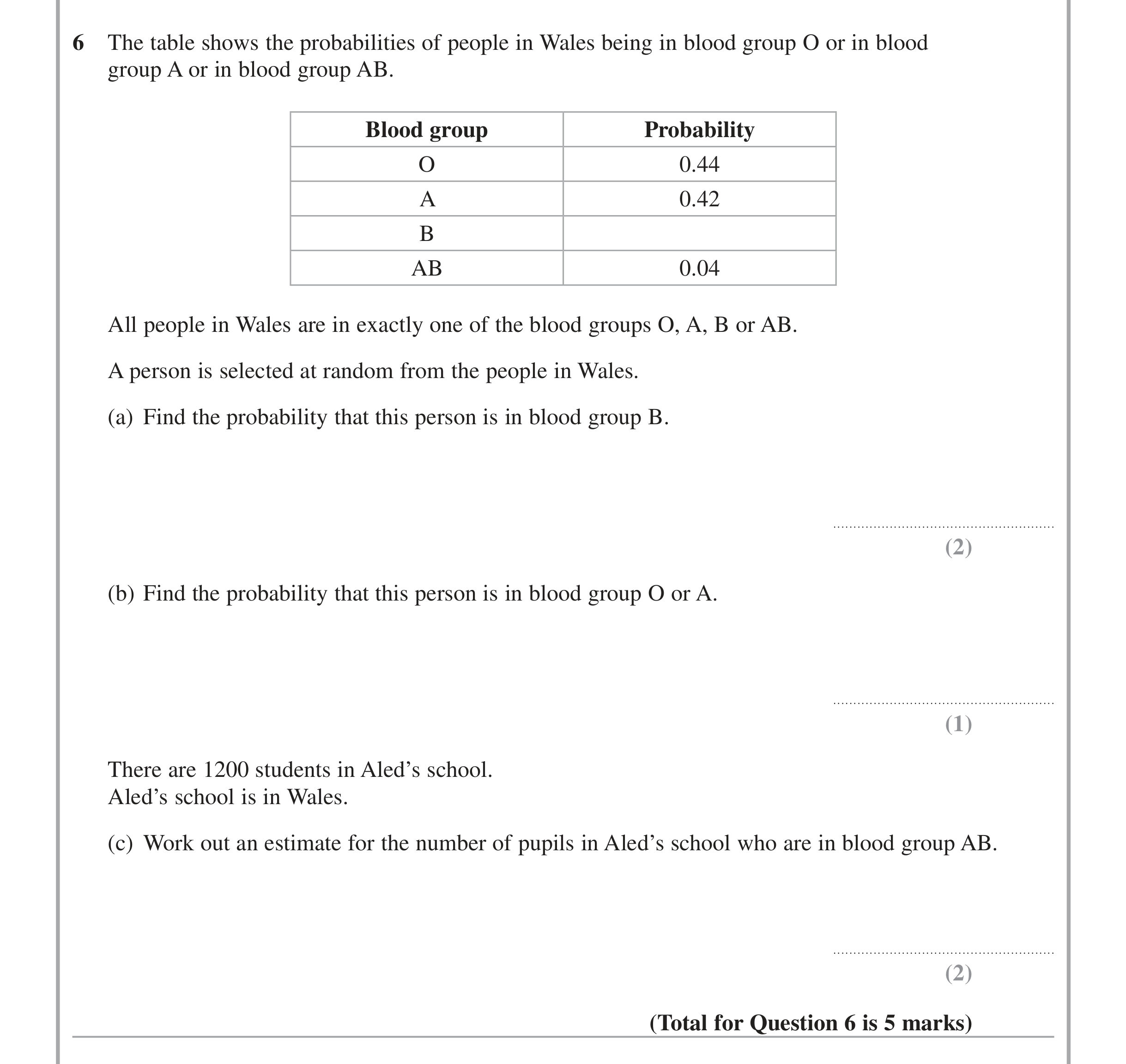 Question 6 — Probability — Edexcel iGCSE June 2015