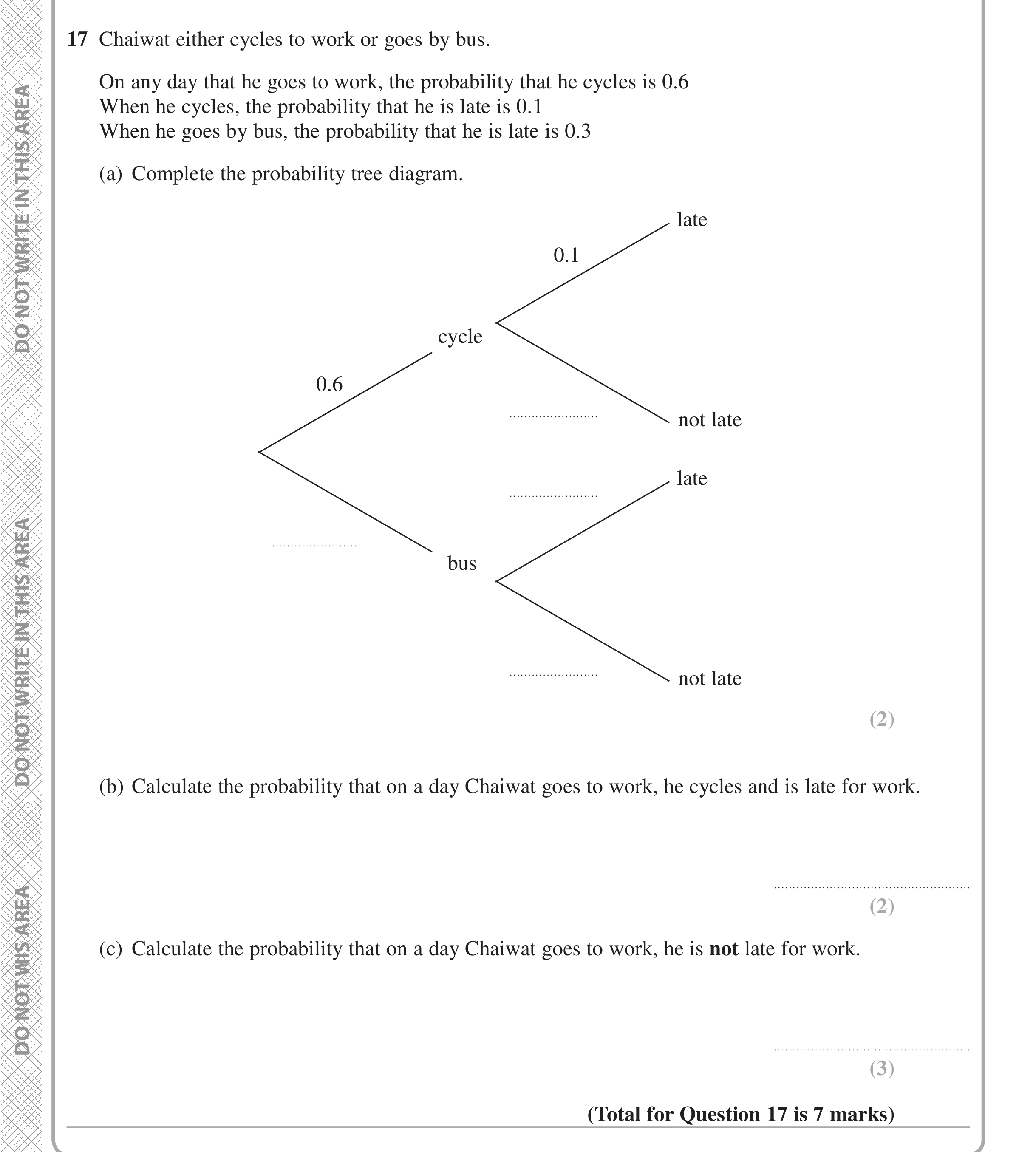 Question 17 — Probability — Edexcel iGCSE Jan 2016