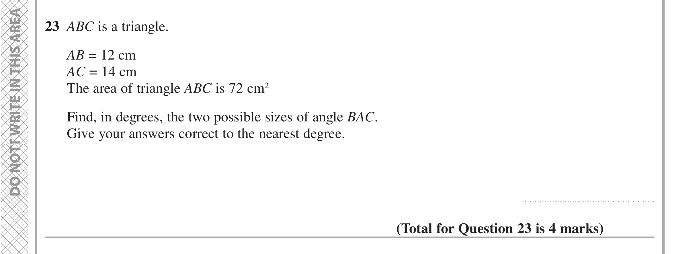 Question 23 — Trig — Edexcel iGCSE Jan 2016