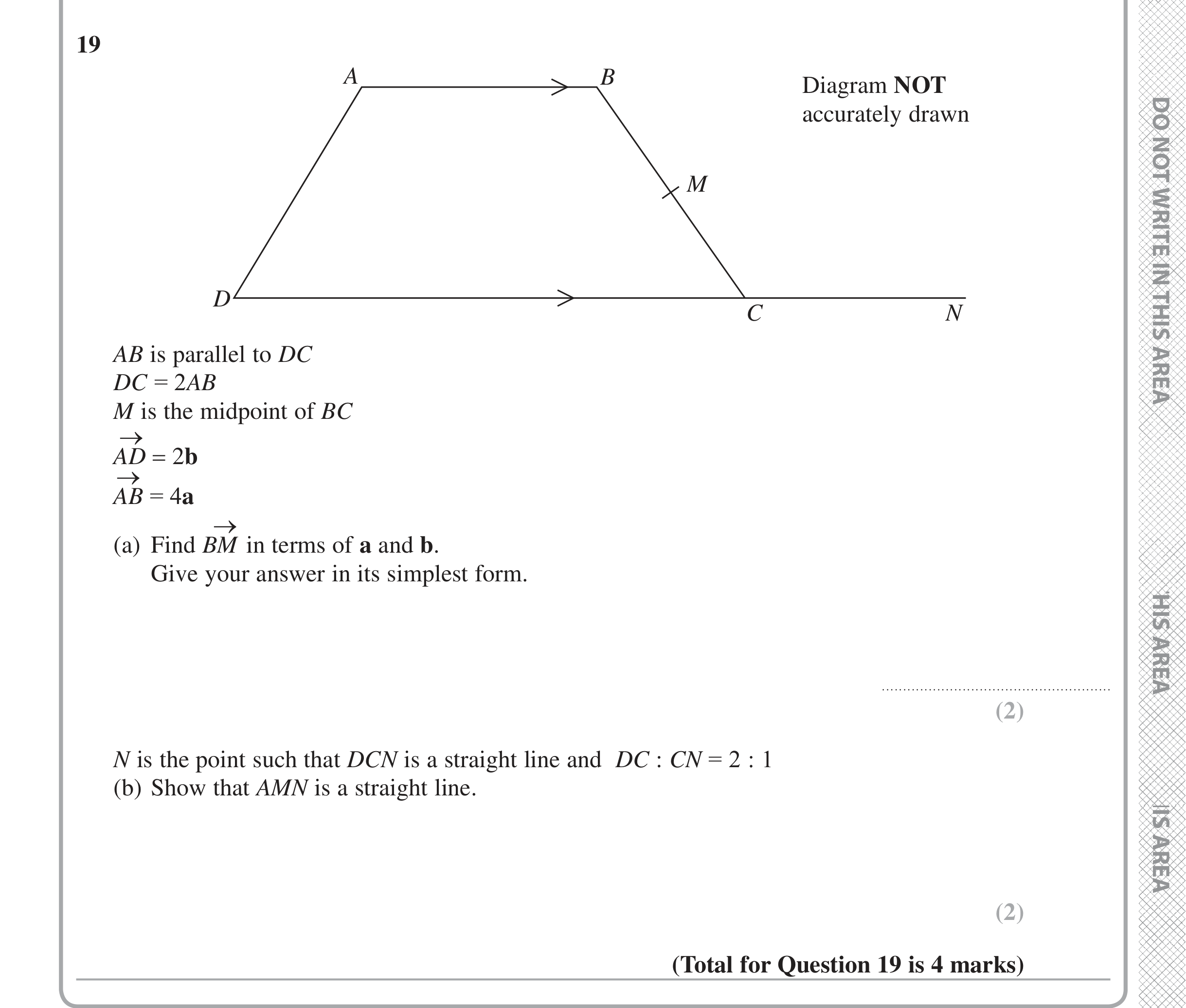 Question 19 — Vectors — Edexcel iGCSE June 2016
