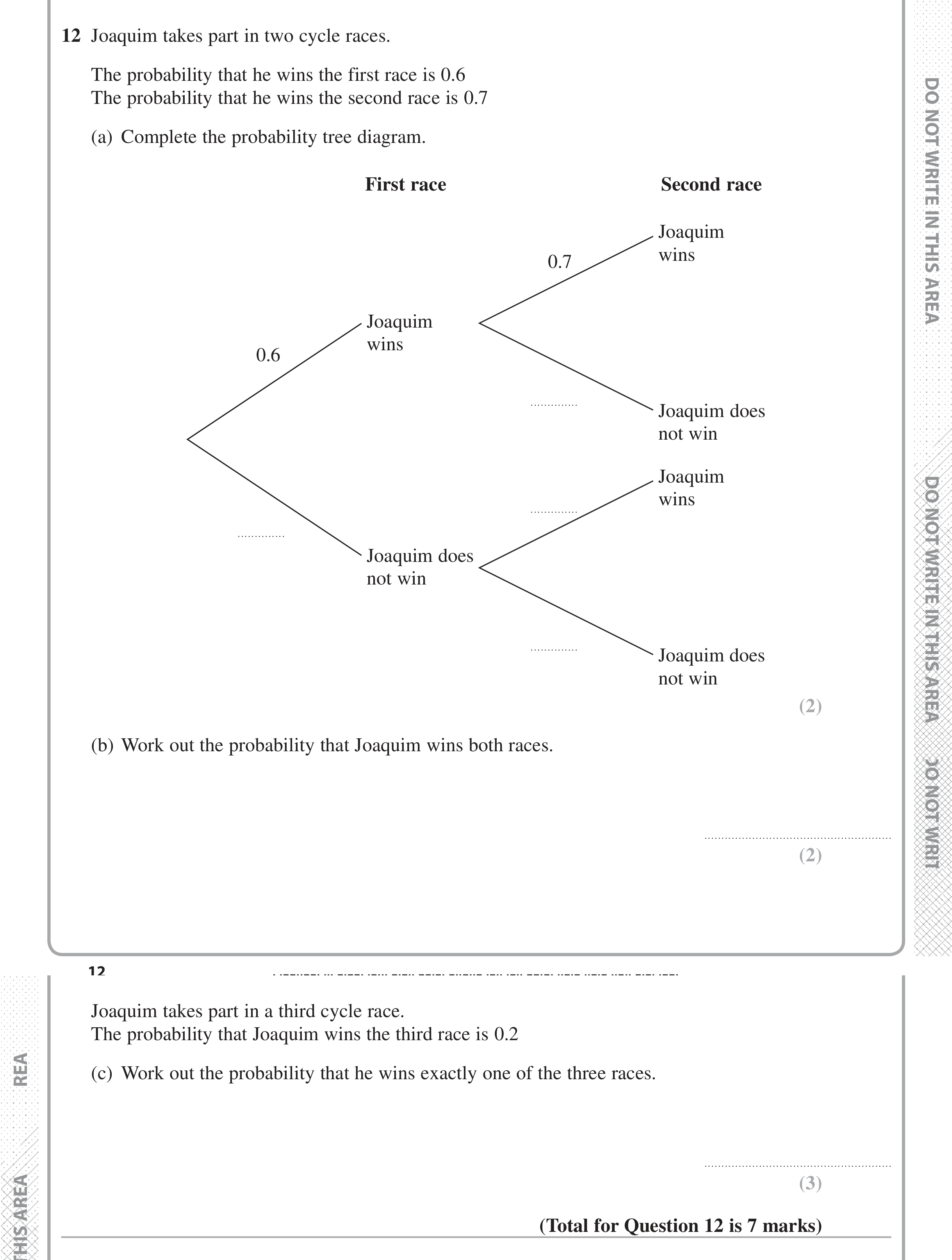 Question 12 — Probability — Edexcel iGCSE Jan 2017