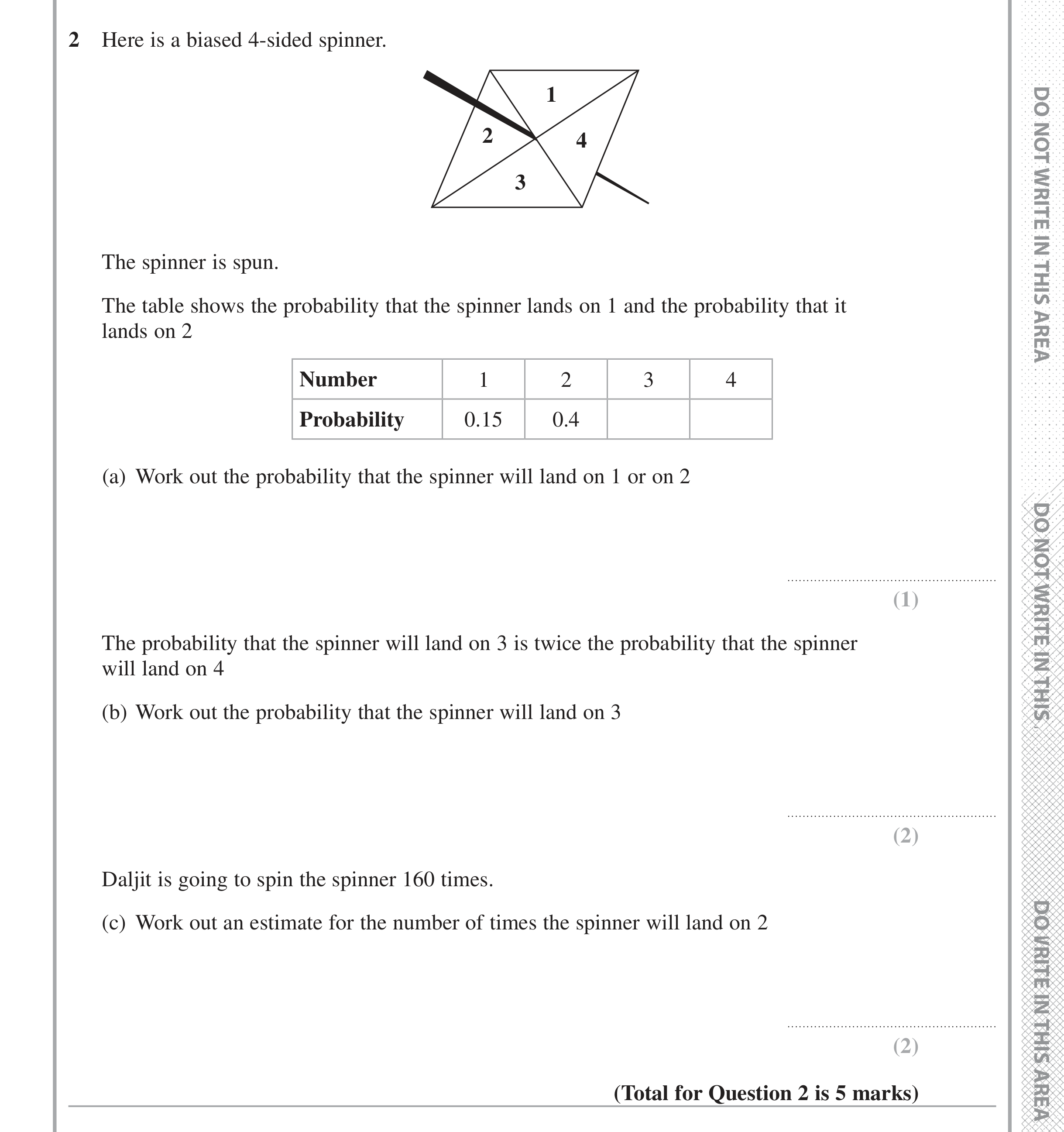 Question 2 — Probability — Edexcel iGCSE Jan 2017