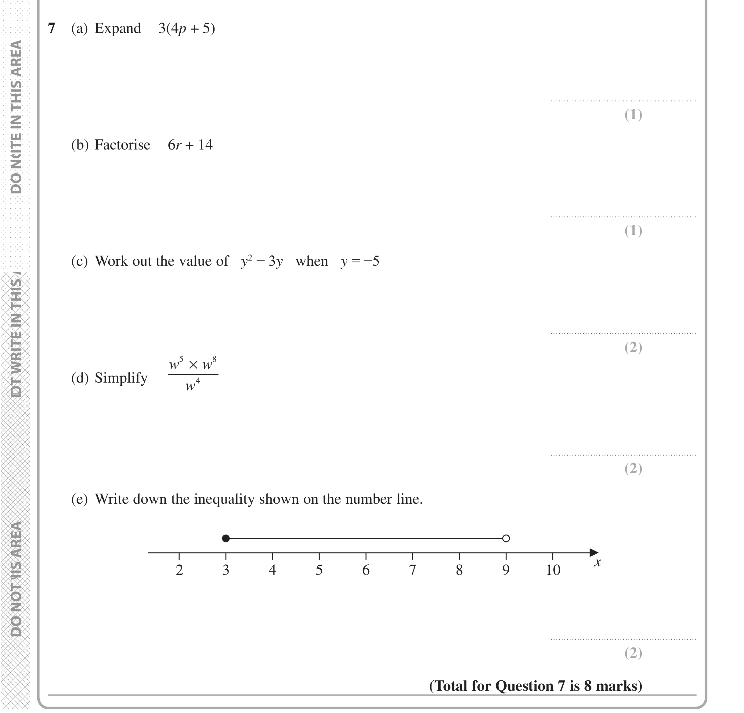 Question 7 — Inequalities — Edexcel iGCSE Jan 2017