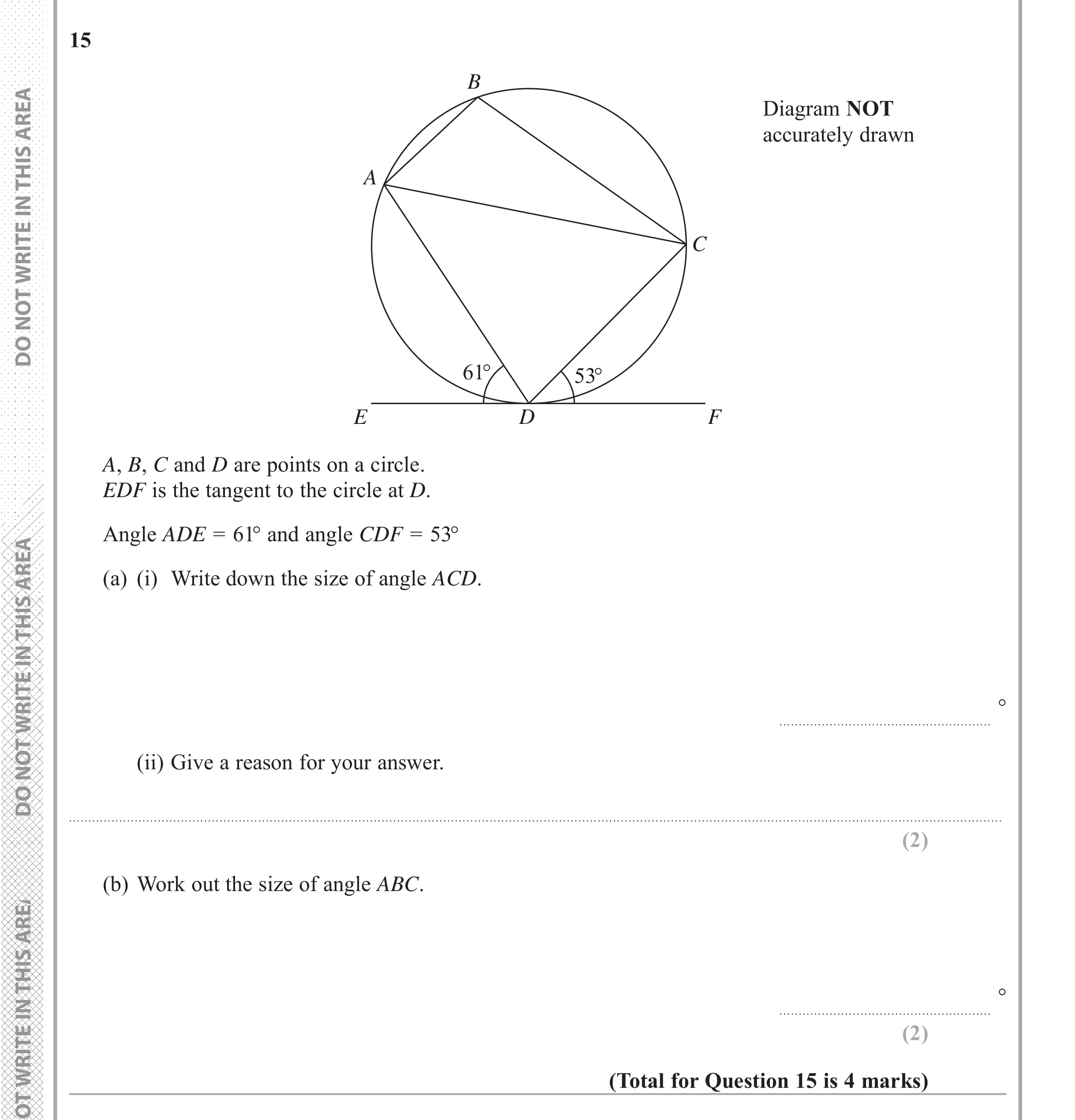 Question 15 — Circles — Edexcel iGCSE June 2017