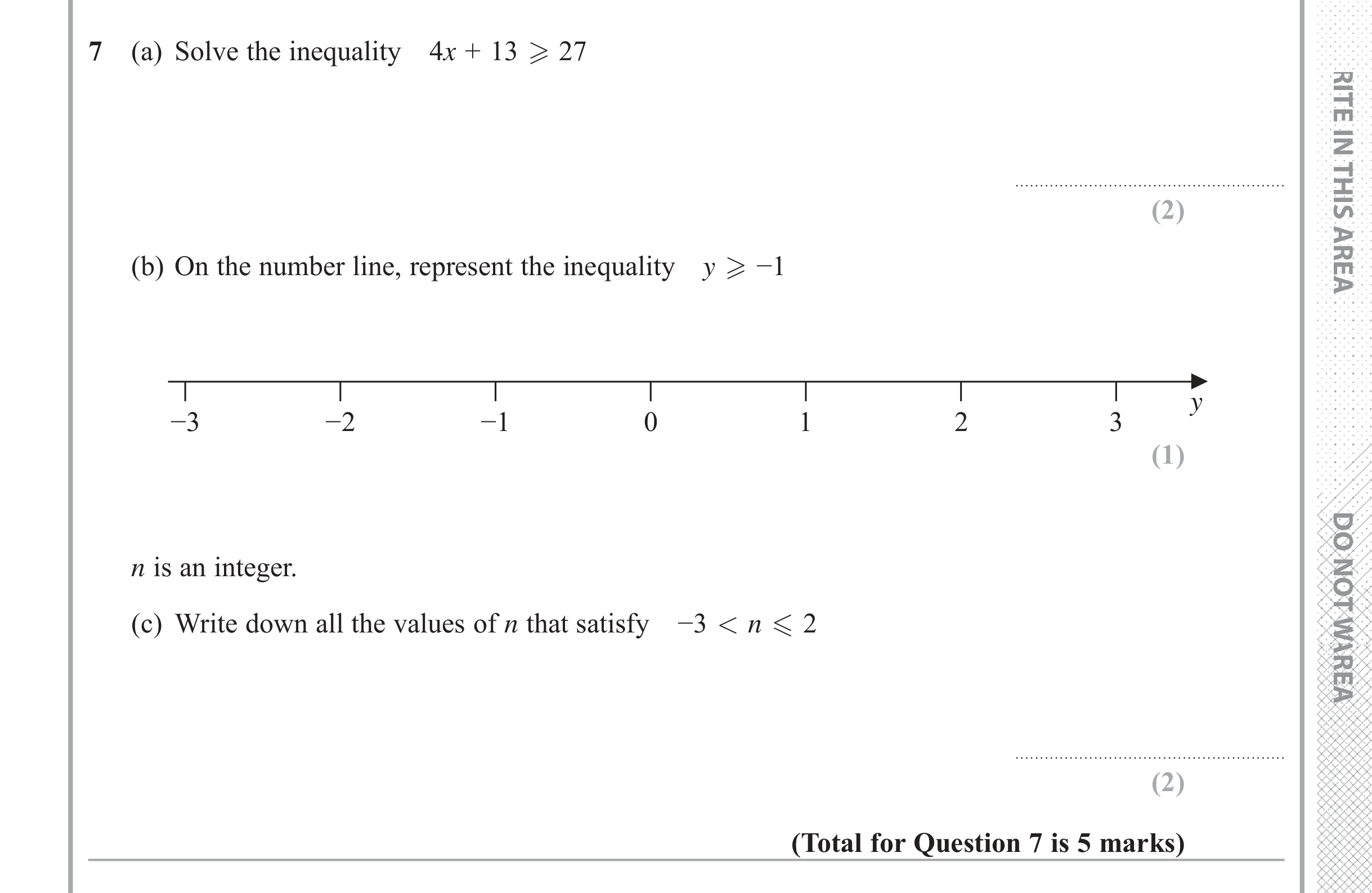 Question 7 — Inequalities — Edexcel iGCSE June 2017