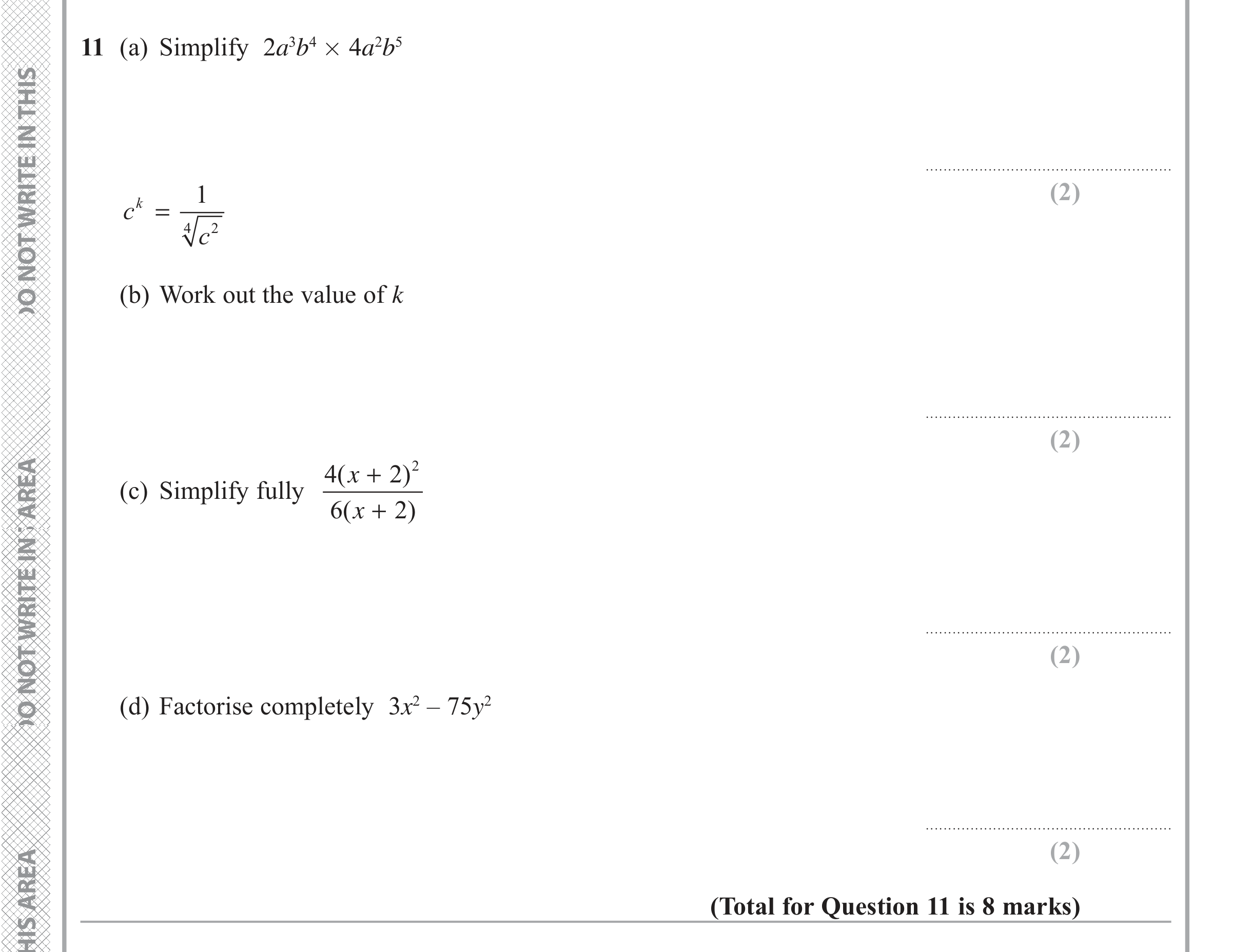 Question 11 — Indices and Surds — Edexcel iGCSE Jan 2018