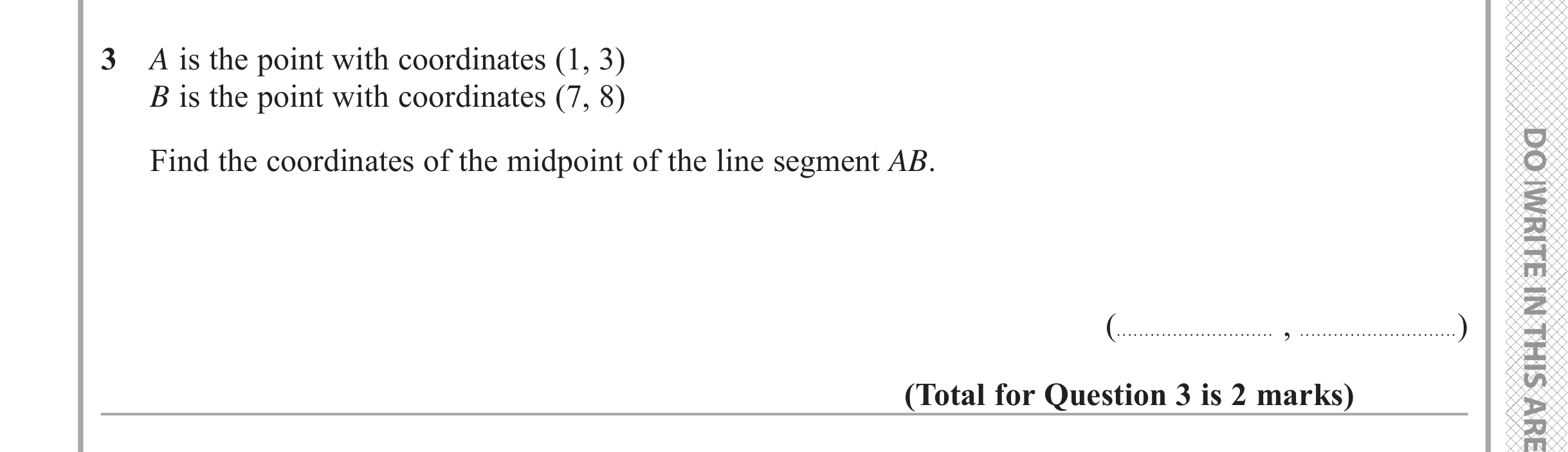 Question 3 — Coordinate Geometry — Edexcel iGCSE Jan 2018