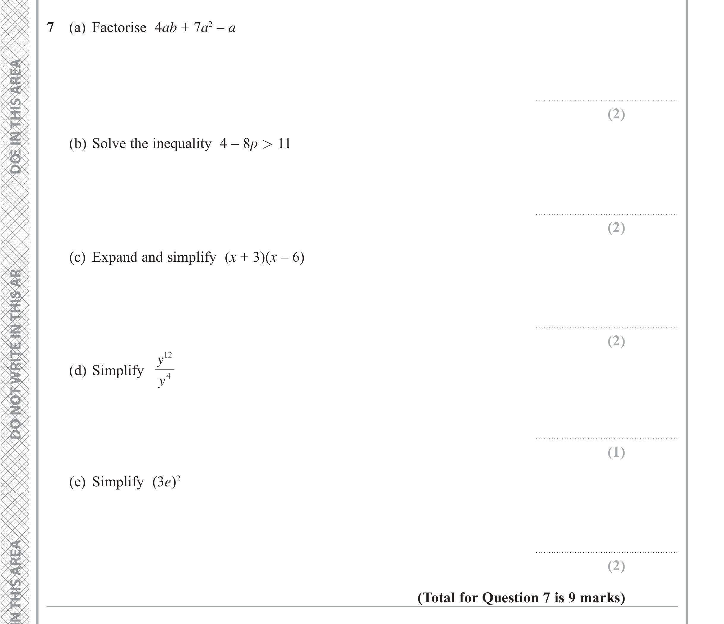 Question 7 — Indices and Surds — Edexcel iGCSE Jan 2018