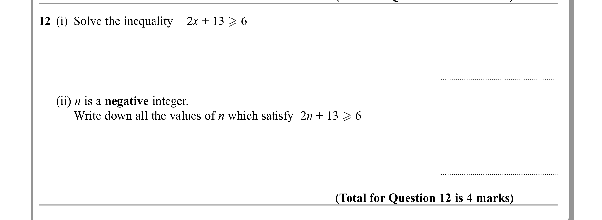 Question 12 — Inequalities — Edexcel iGCSE June 2011