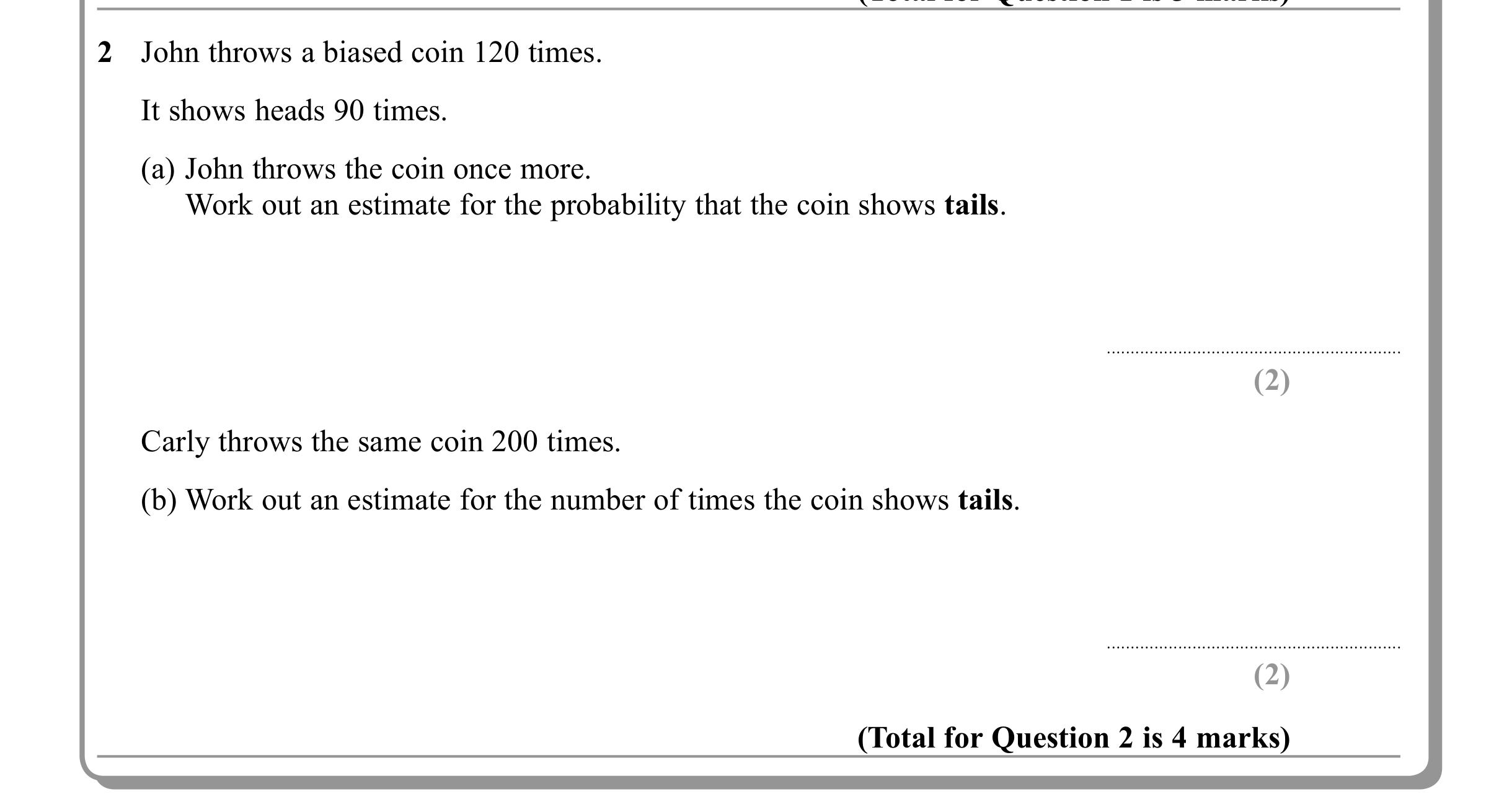 Question 2 — Probability — Edexcel iGCSE June 2011
