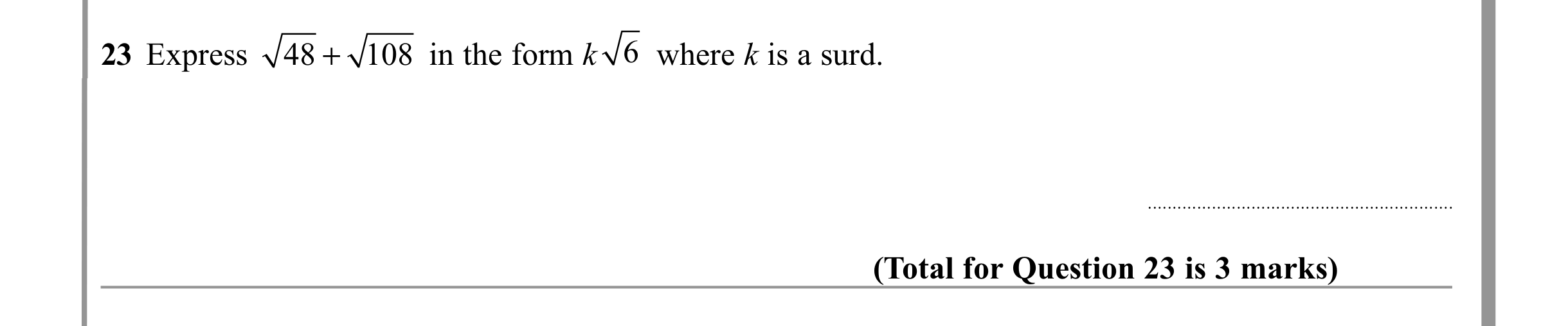 Question 23 — Indices and Surds — Edexcel iGCSE June 2011