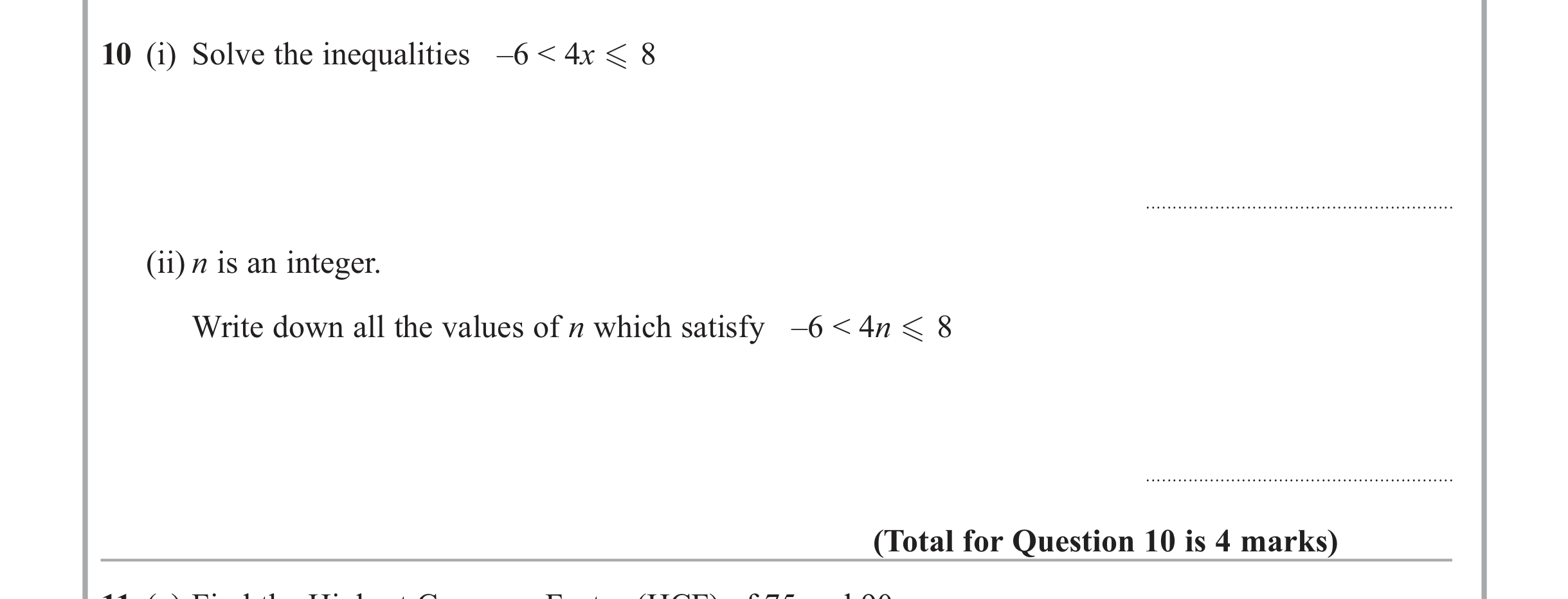 Question 10 — Inequalities — Edexcel iGCSE Jan 2012