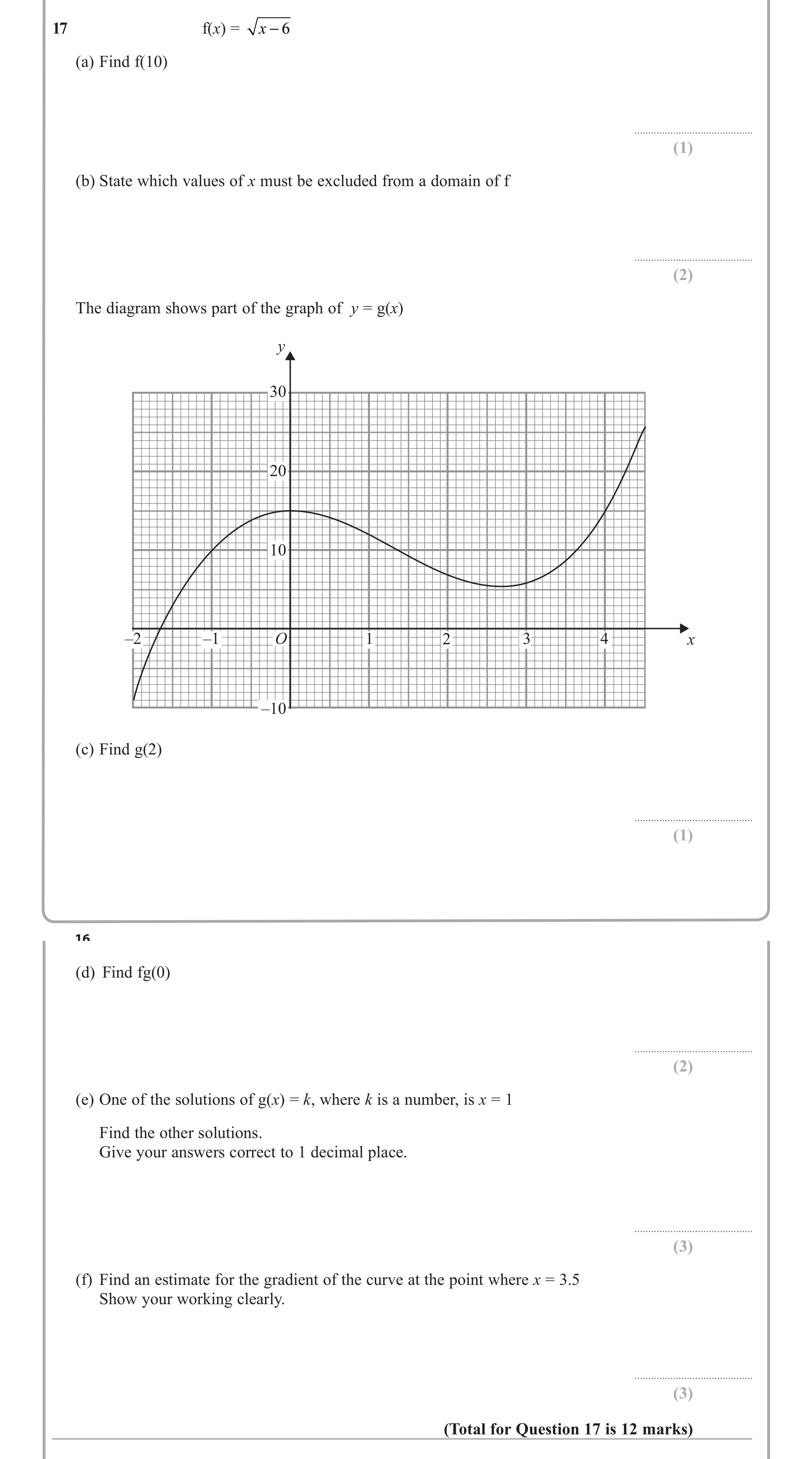 Question 17 — Differentiation — Edexcel iGCSE Jan 2012